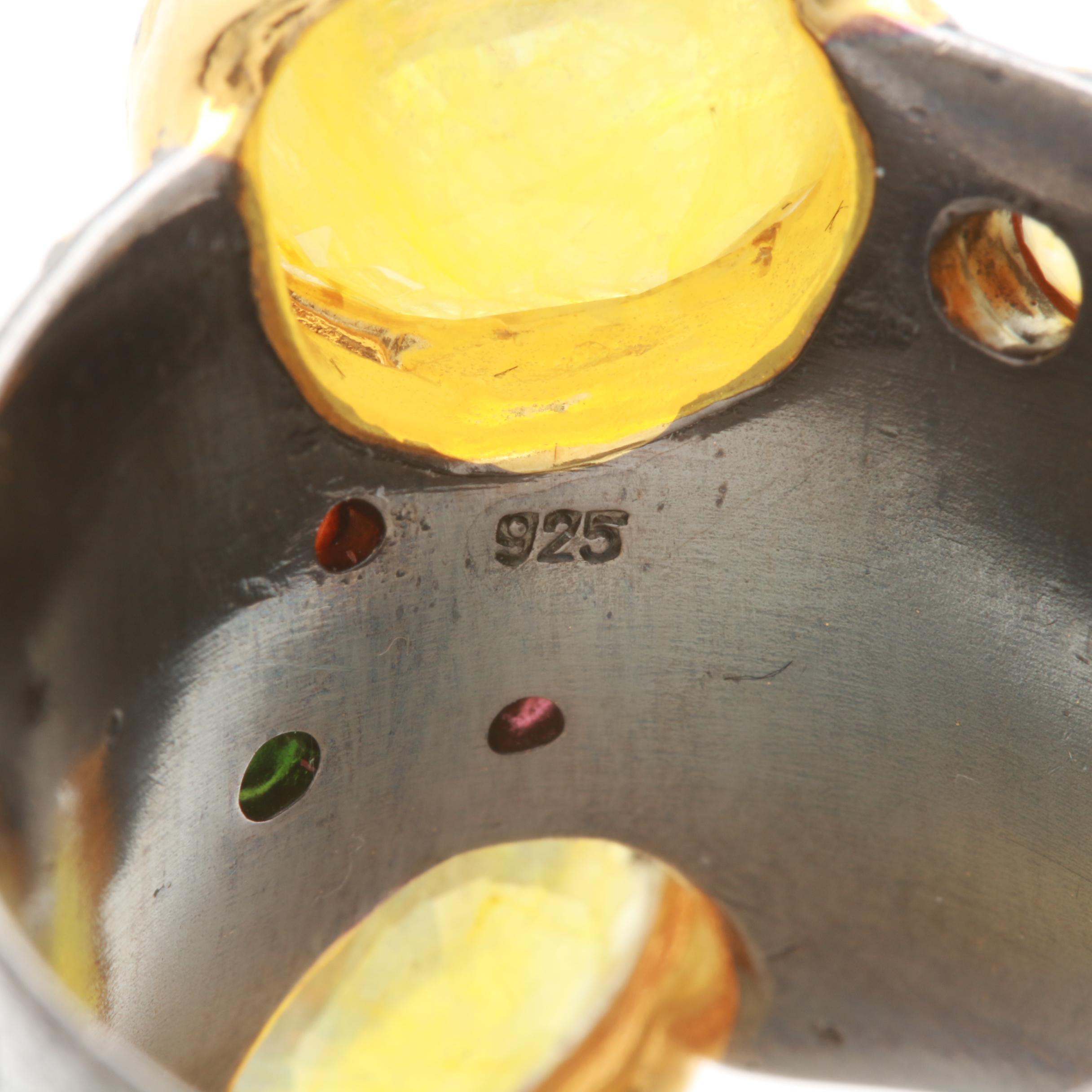 Sterling Silver Citrine, Corundum, and Chrome Diopside Ring