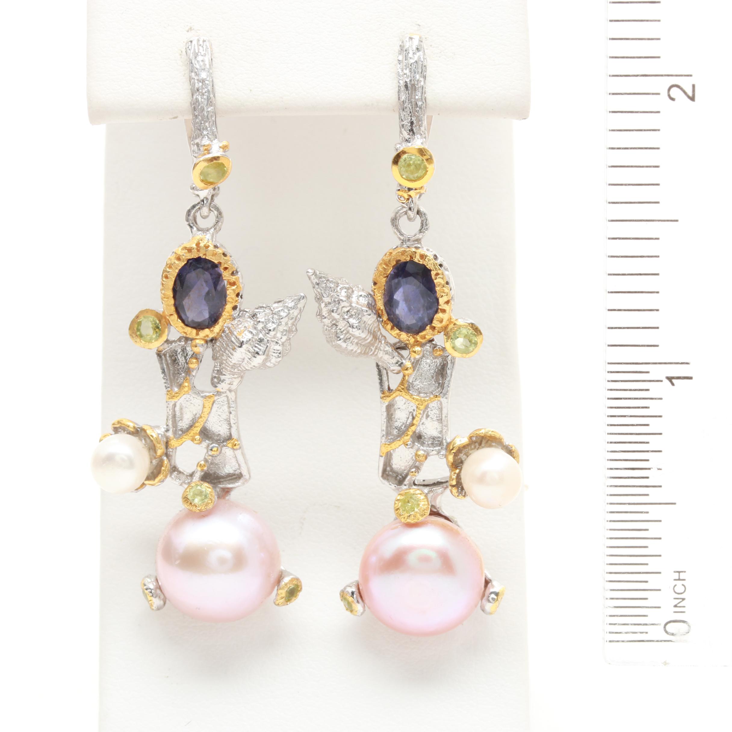 Sterling Silver Cultured Pearl and Gemstone Earrings