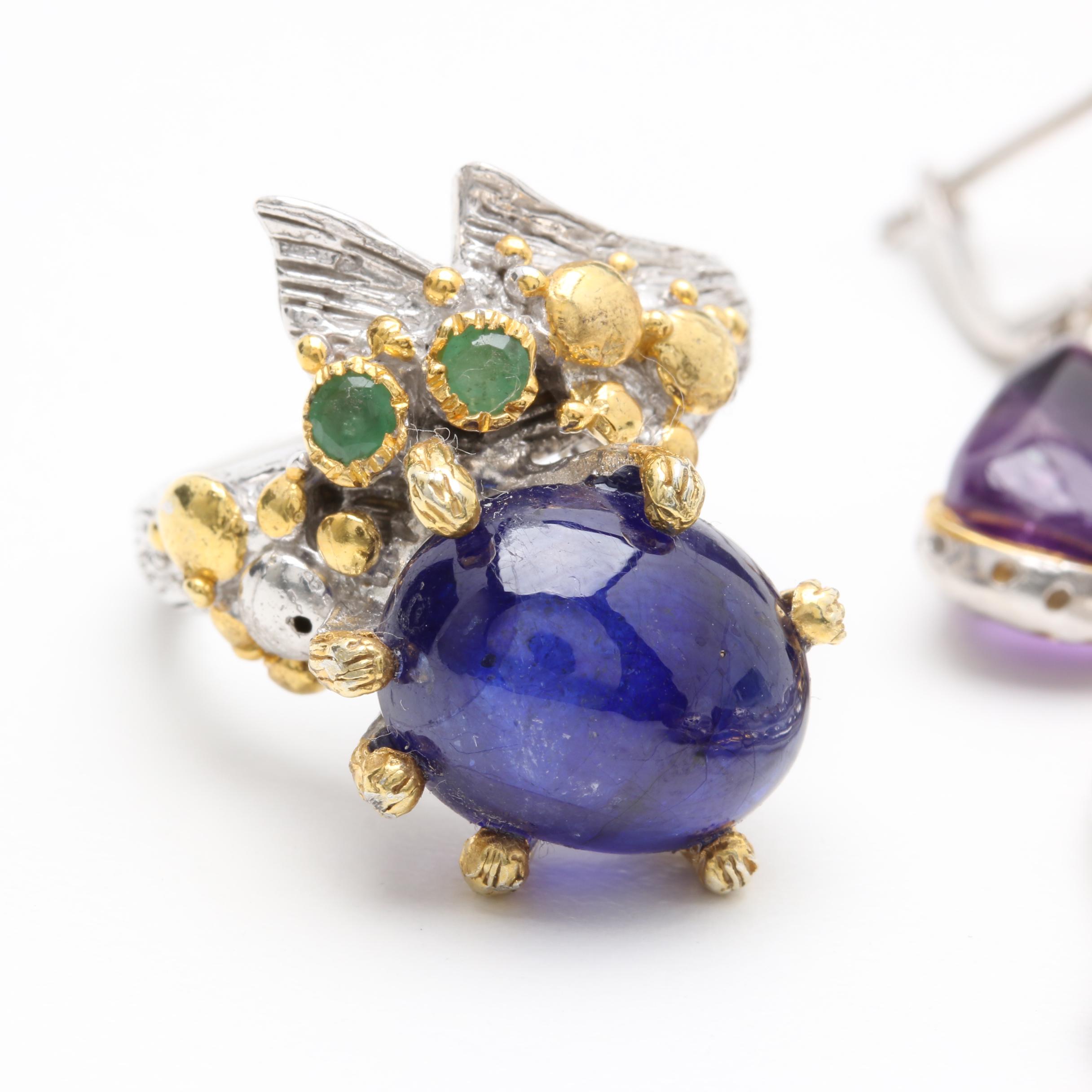 Sterling Silver Jewelry Selection Including Filled Corundum and Gold Wash