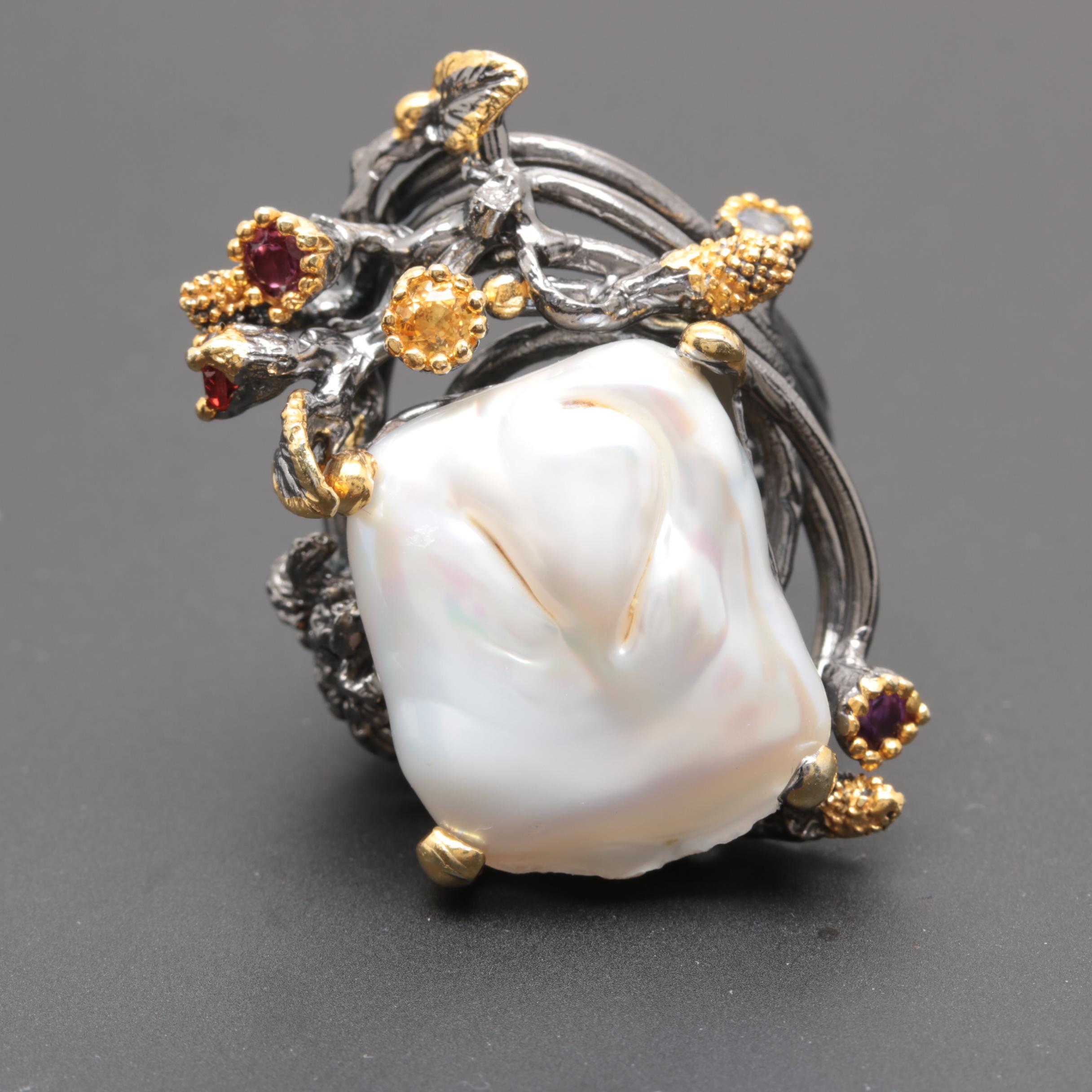 Sterling Silver Cultured Pearl Ring and Earrings