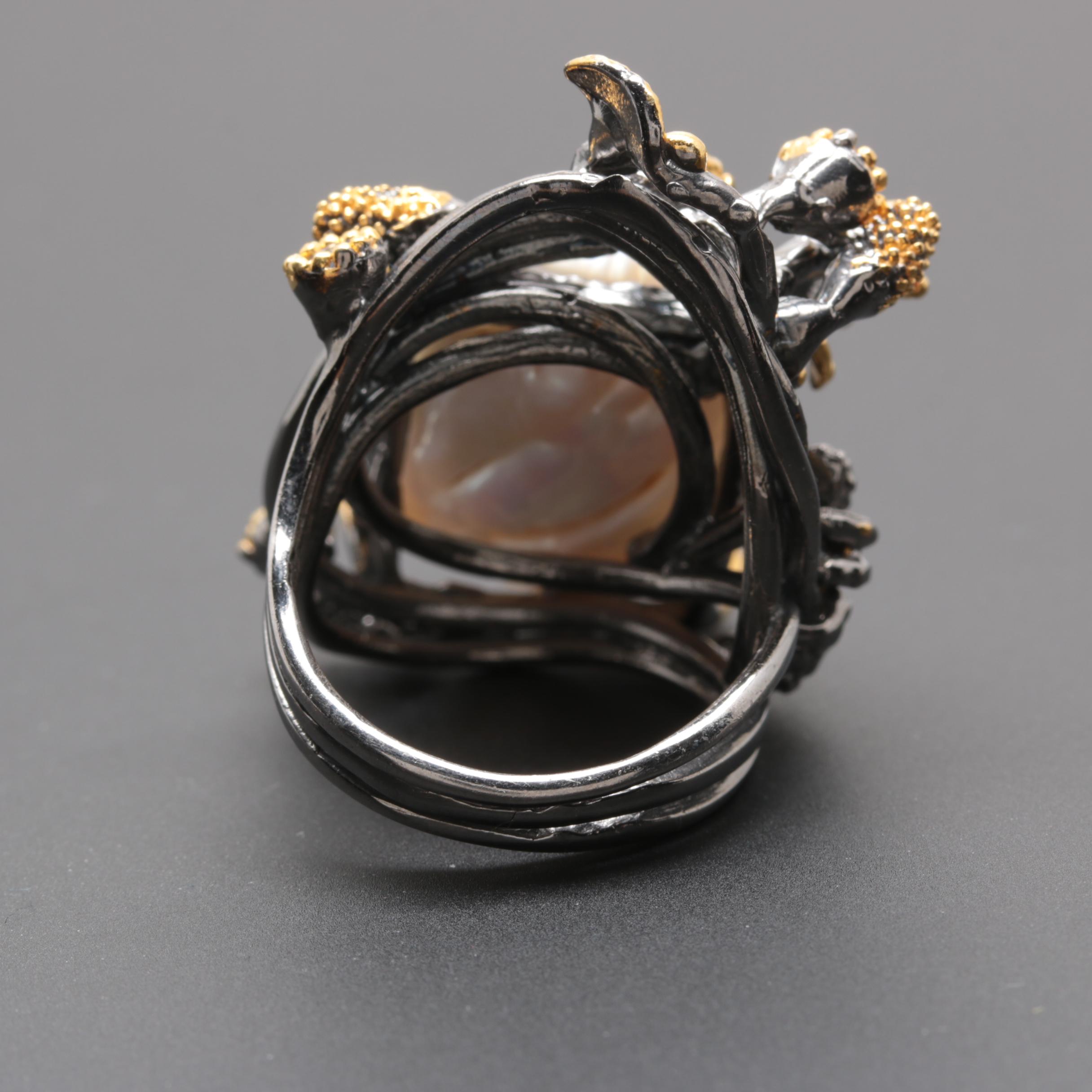 Sterling Silver Cultured Pearl Ring and Earrings