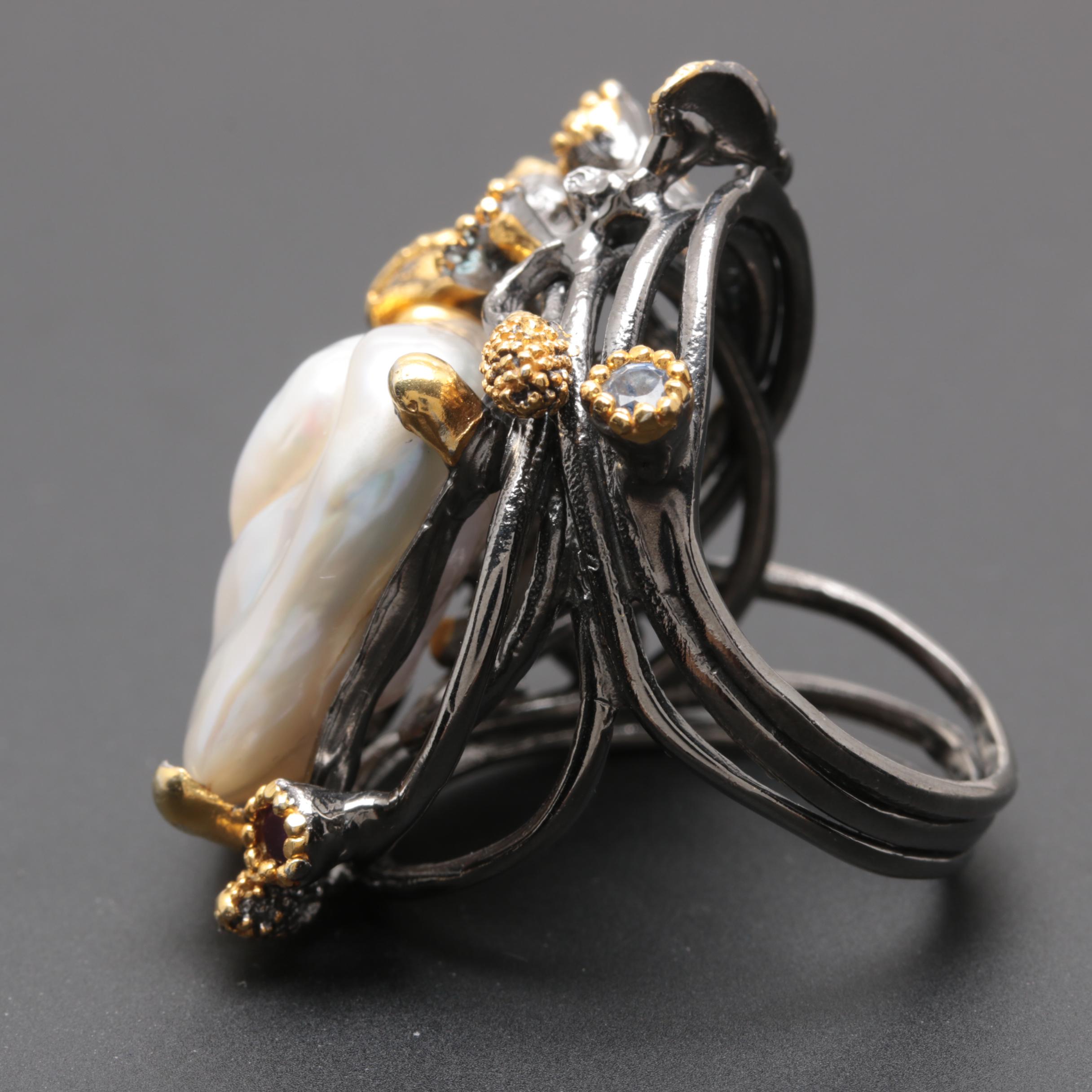 Sterling Silver Cultured Pearl Ring and Earrings