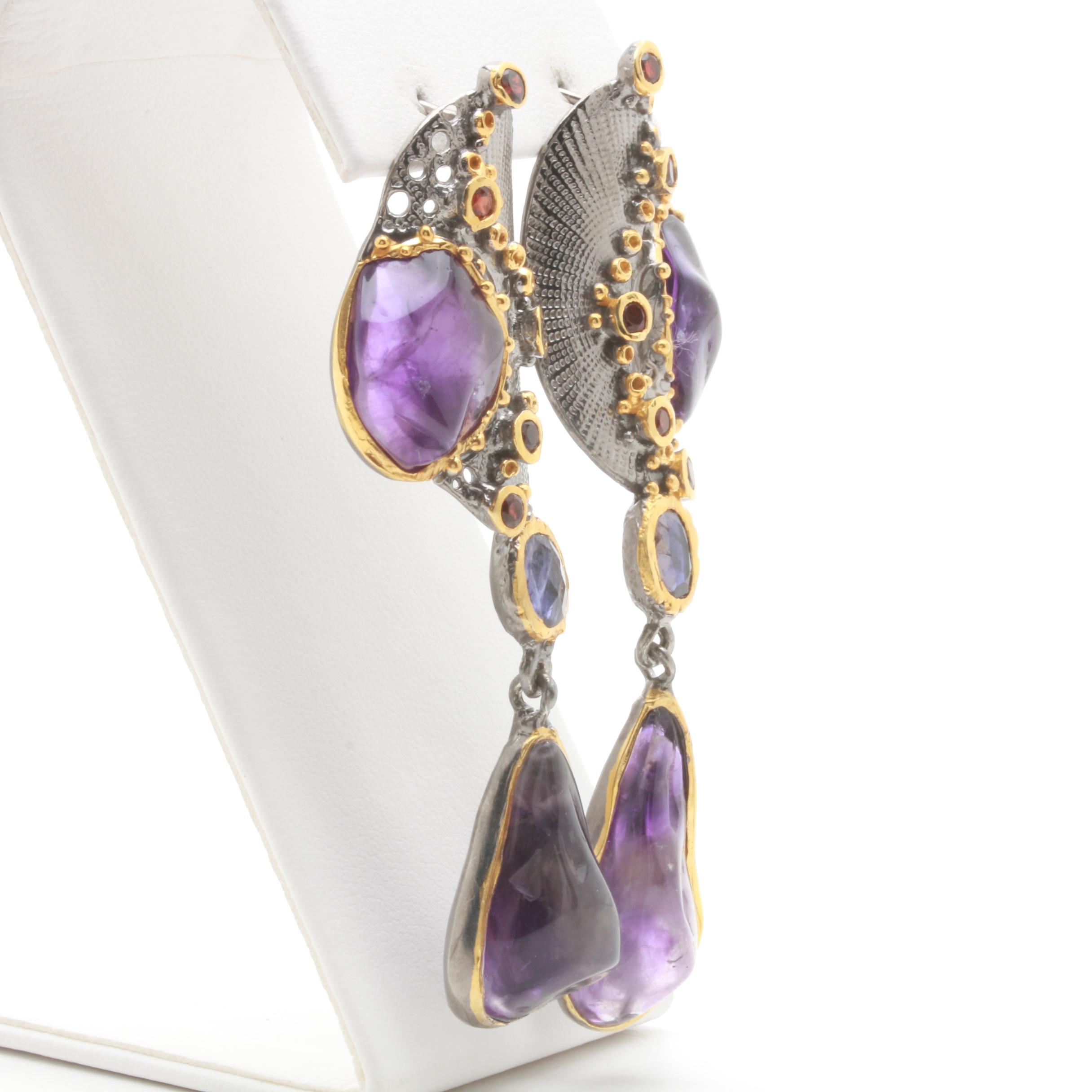 Sterling Silver Amethyst and Garnet Ring and Earrings