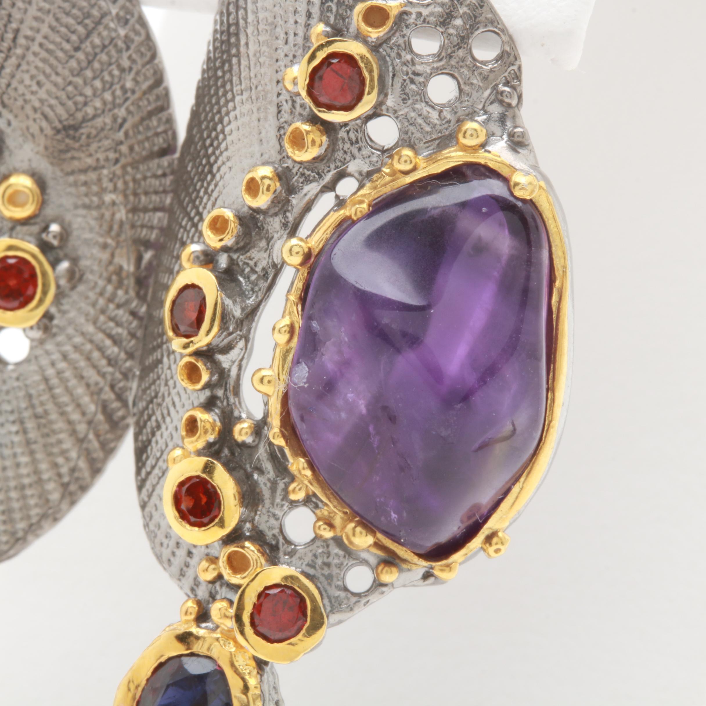 Sterling Silver Amethyst and Garnet Ring and Earrings