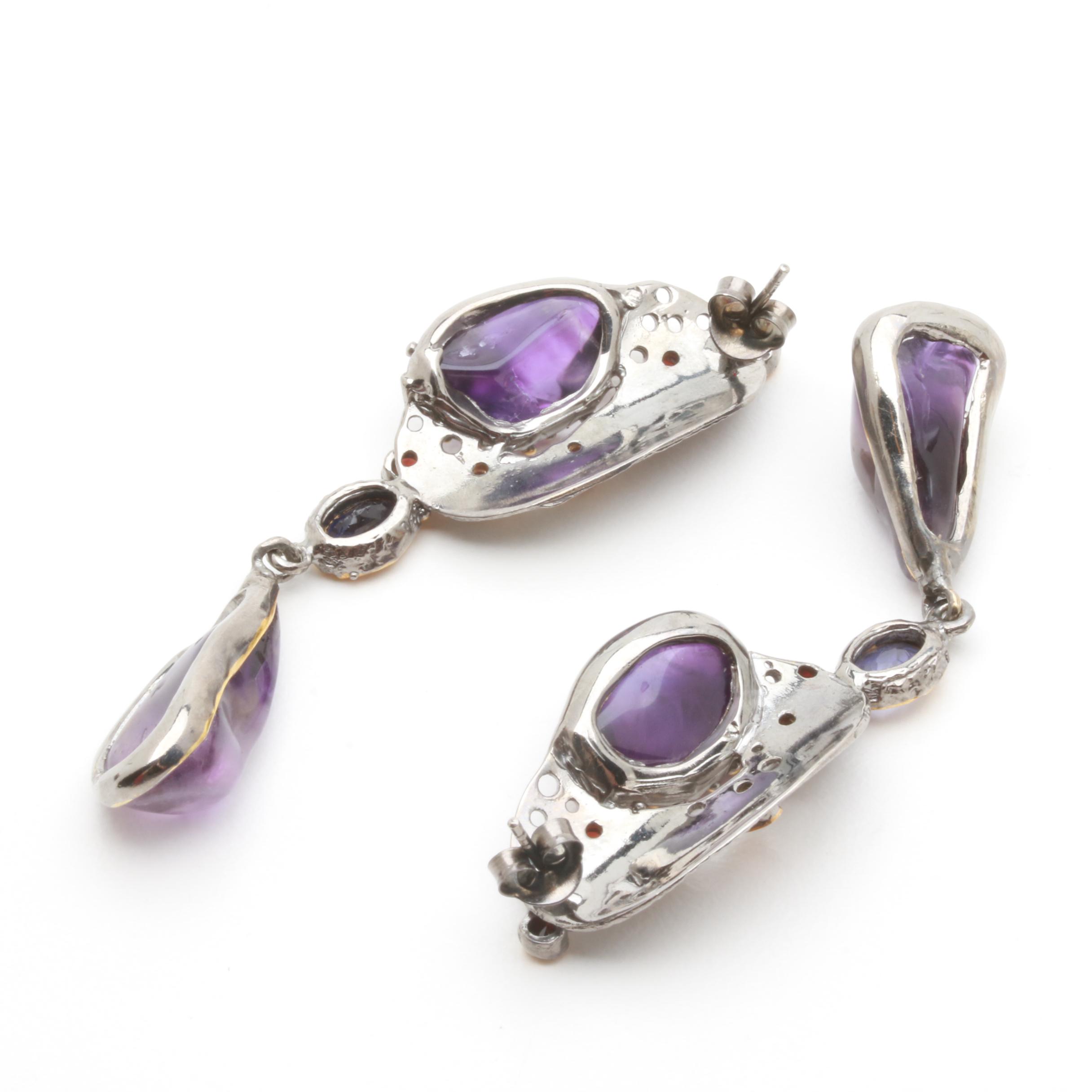 Sterling Silver Amethyst and Garnet Ring and Earrings