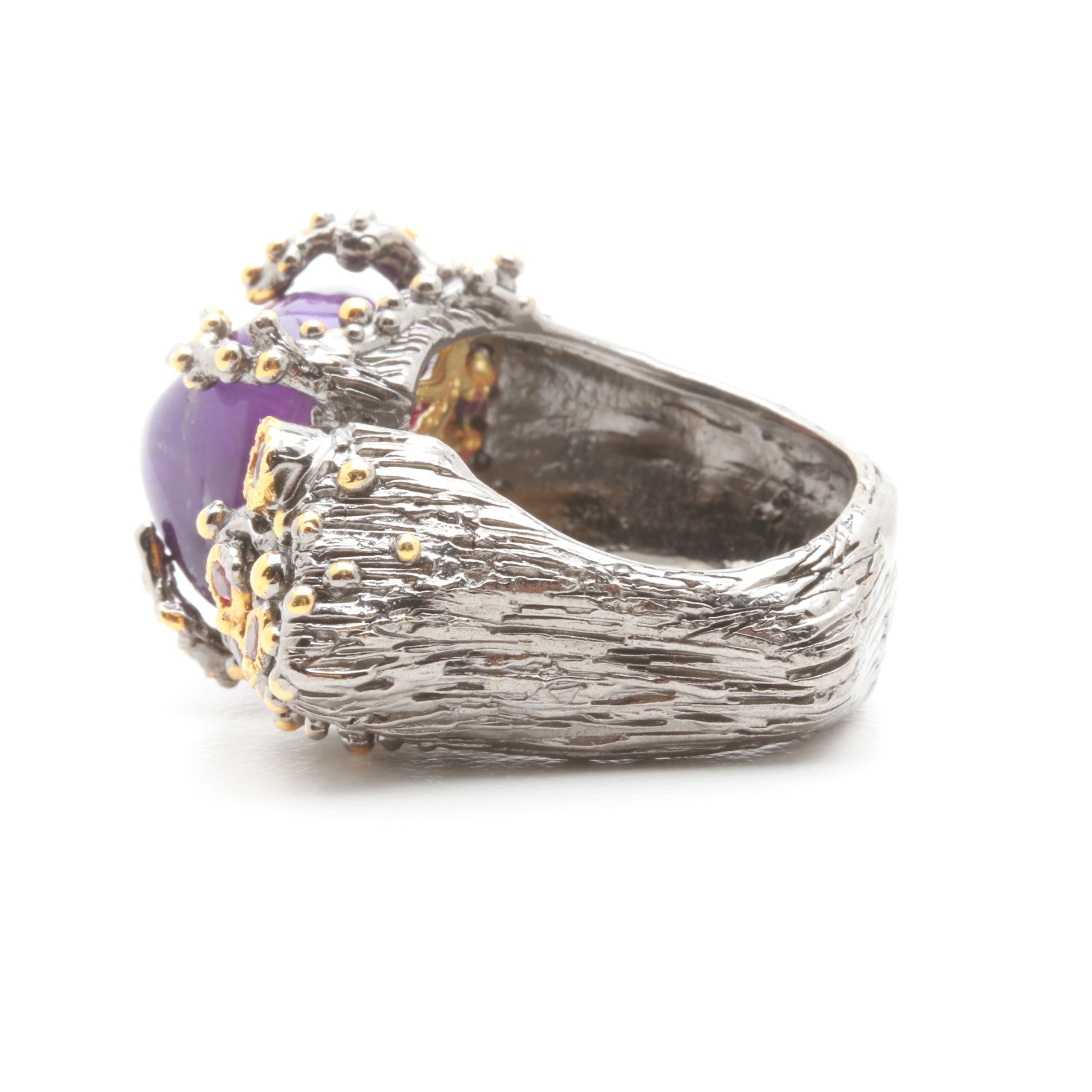 Sterling Silver Amethyst and Garnet Ring and Earrings