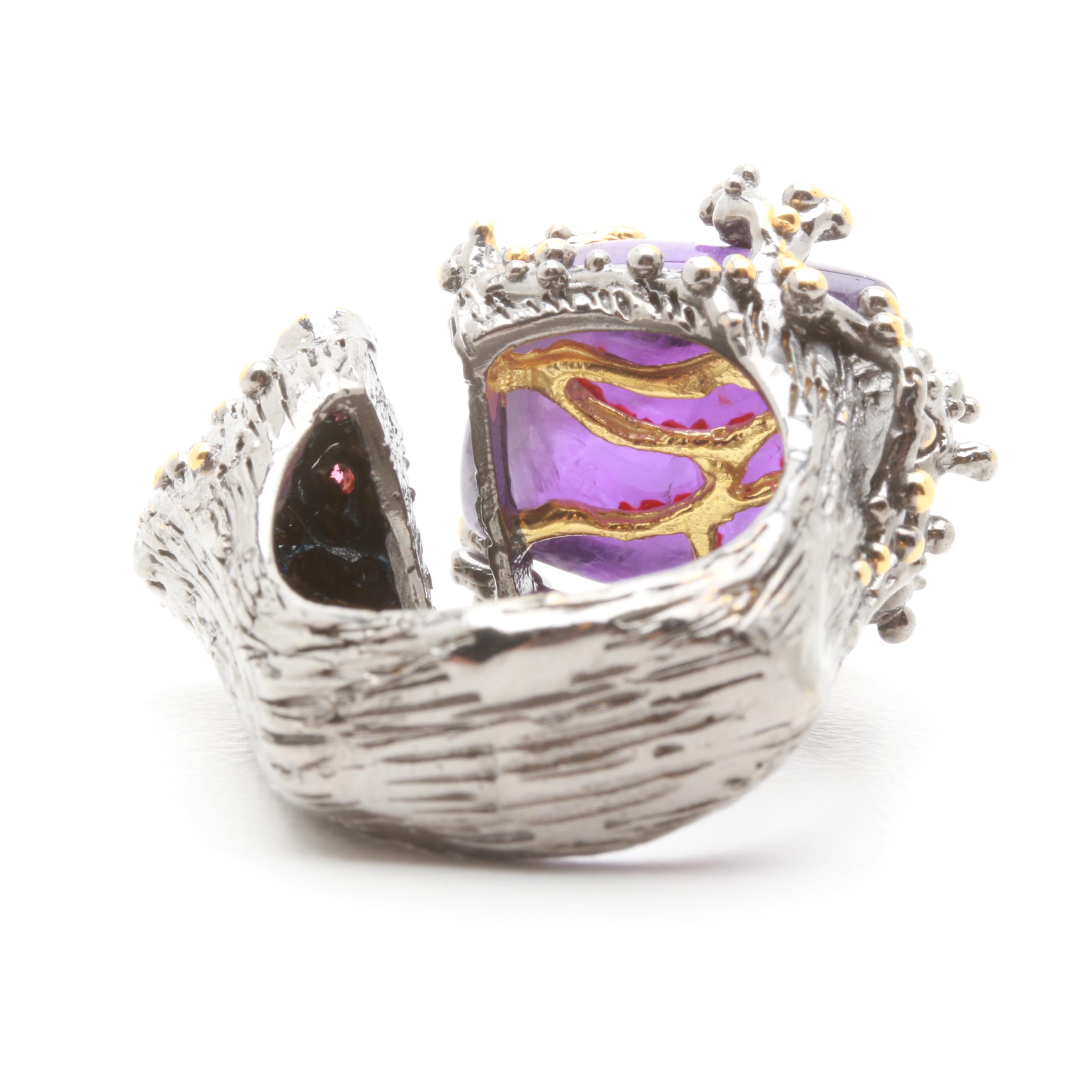 Sterling Silver Amethyst and Garnet Ring and Earrings