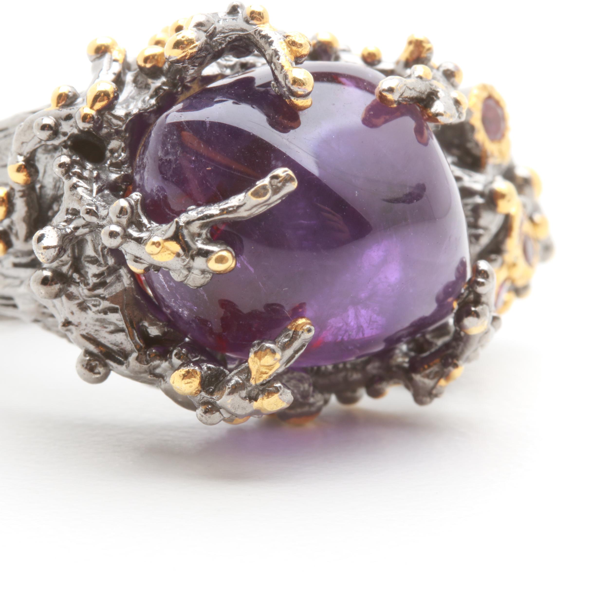 Sterling Silver Amethyst and Garnet Ring and Earrings