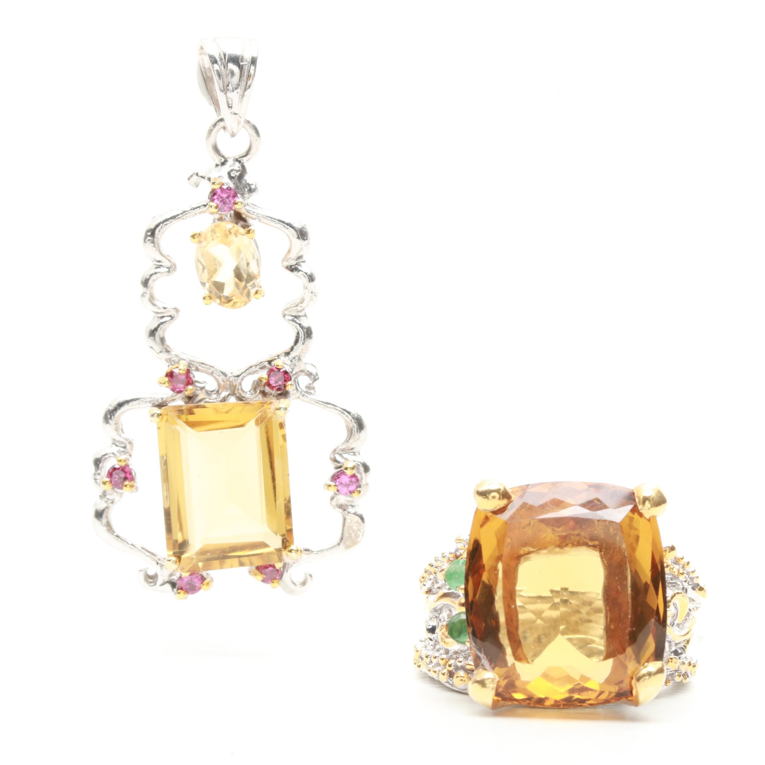 Sterling Silver Citrine, Tourmaline and Emerald Jewelry