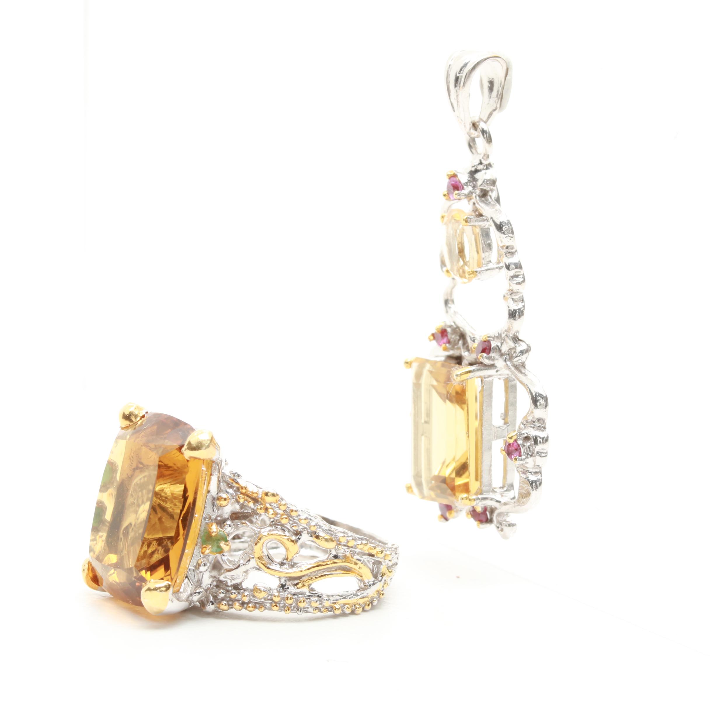 Sterling Silver Citrine, Tourmaline and Emerald Jewelry