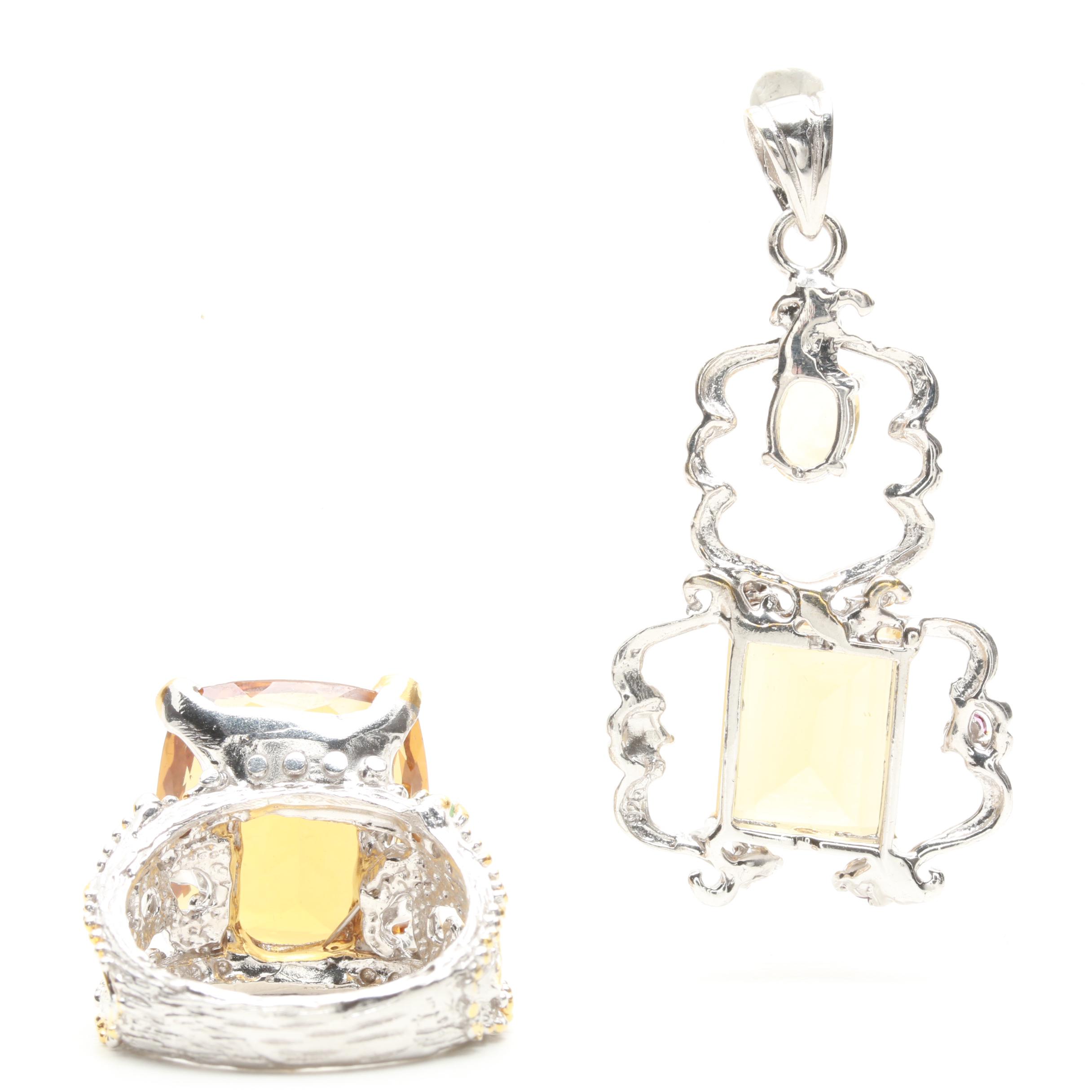 Sterling Silver Citrine, Tourmaline and Emerald Jewelry