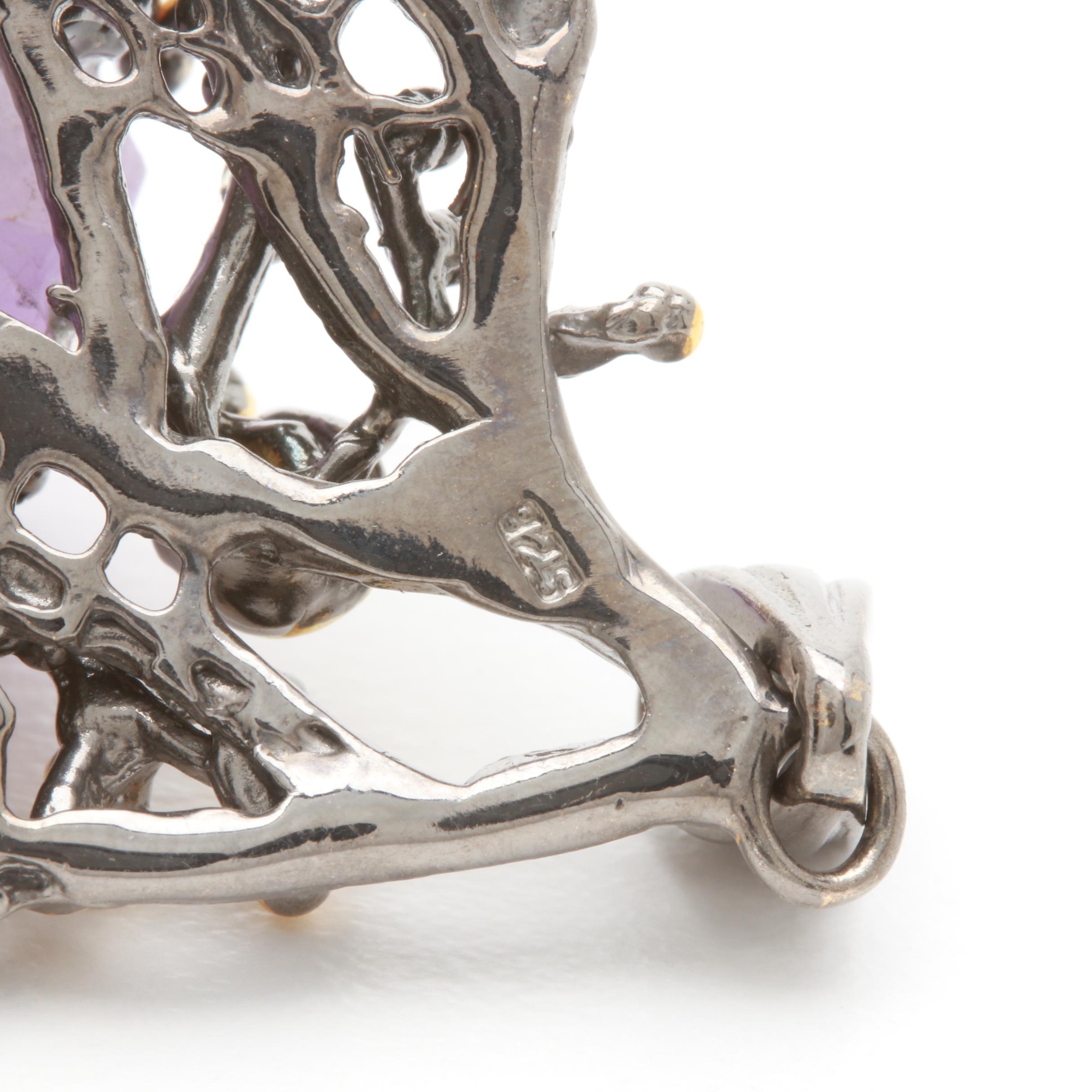 Sterling Silver Amethyst Ring and Pendant with Sapphire Accents