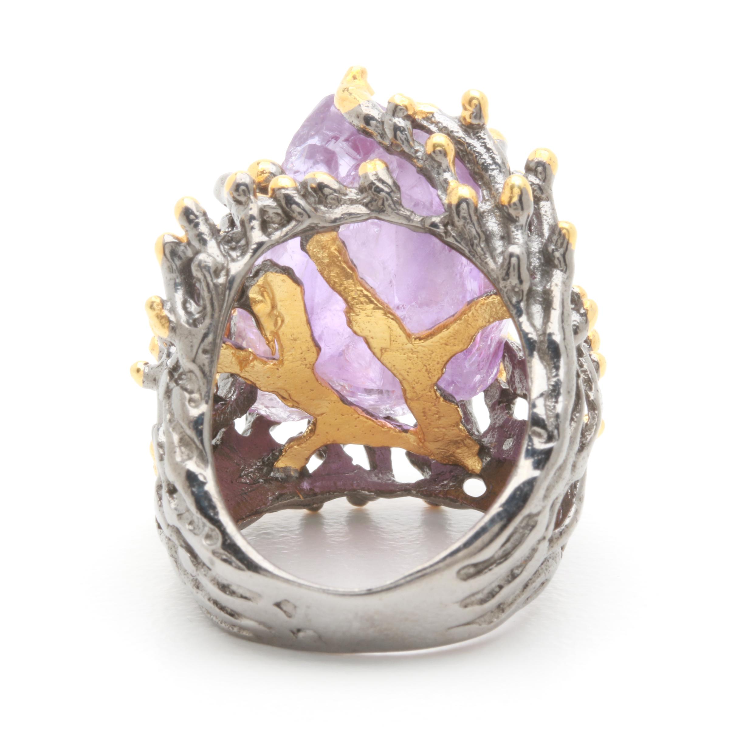 Sterling Silver Amethyst Ring and Pendant with Sapphire Accents