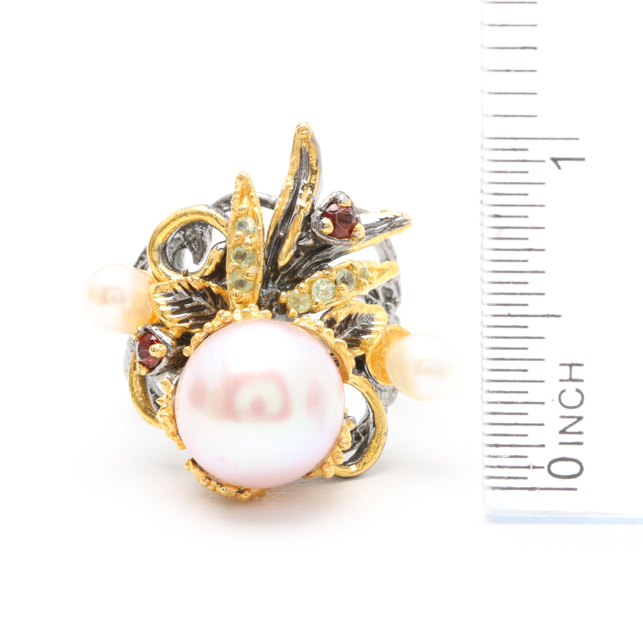 Sterling Silver Cultured Pearl Ring and Earring Set