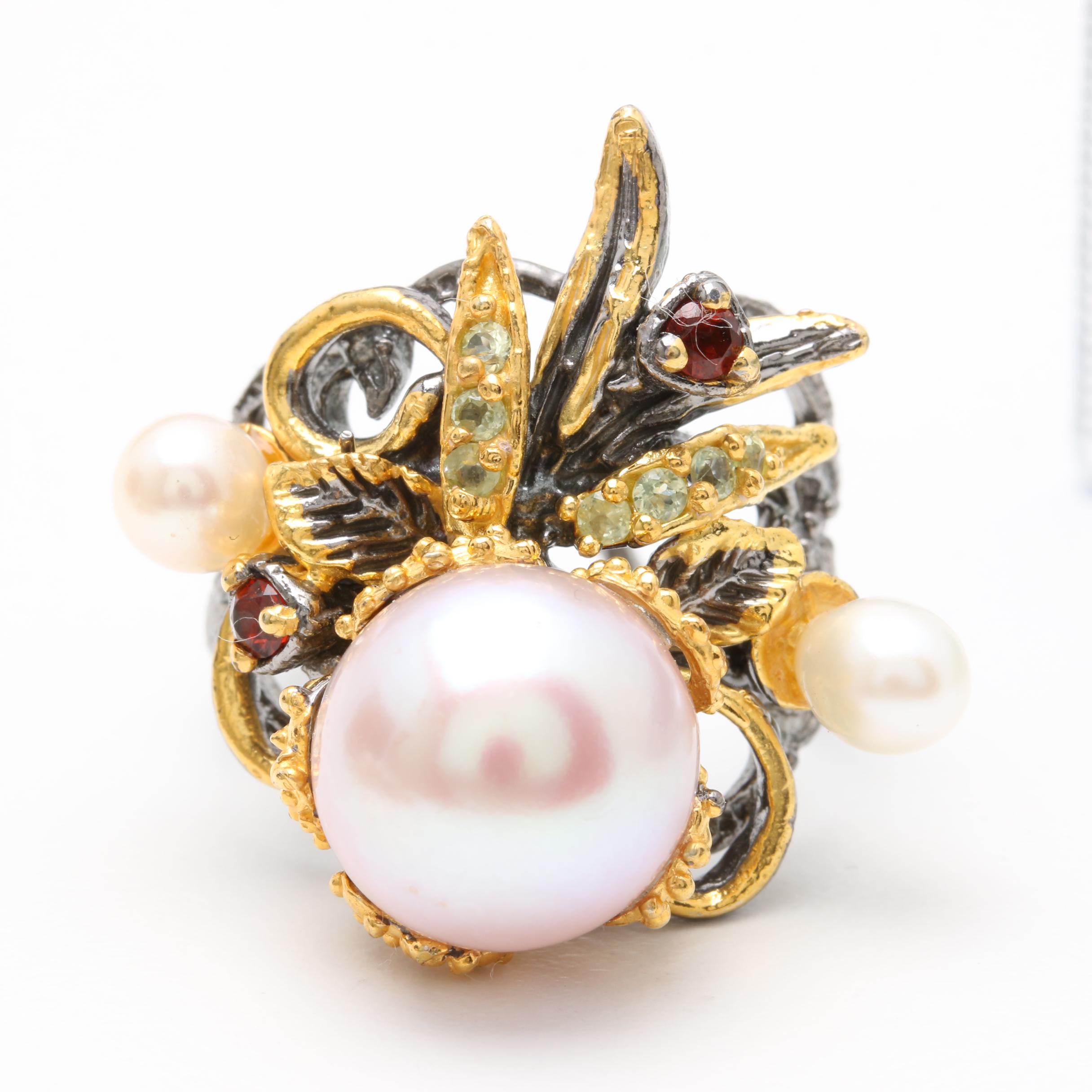Sterling Silver Cultured Pearl Ring and Earring Set