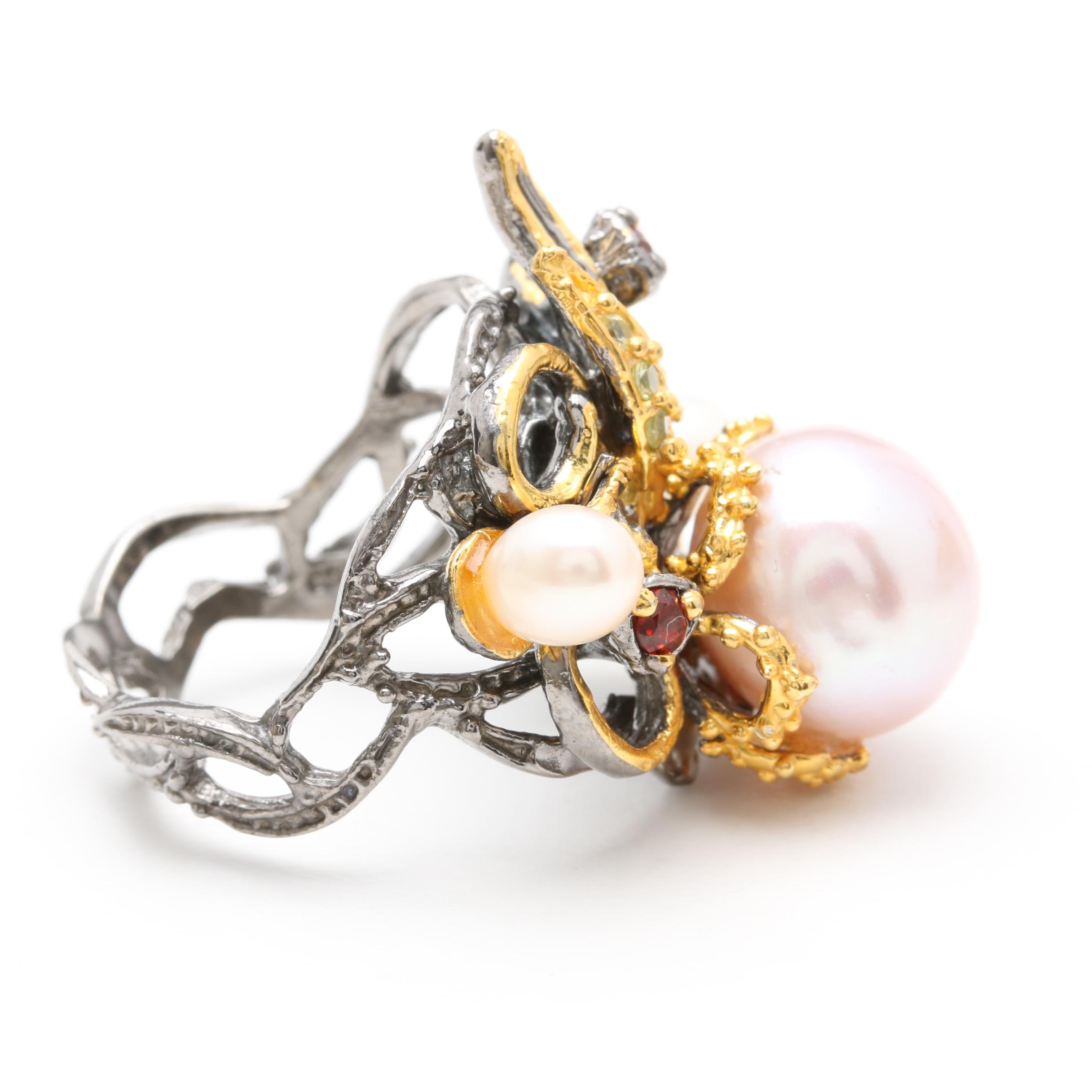 Sterling Silver Cultured Pearl Ring and Earring Set