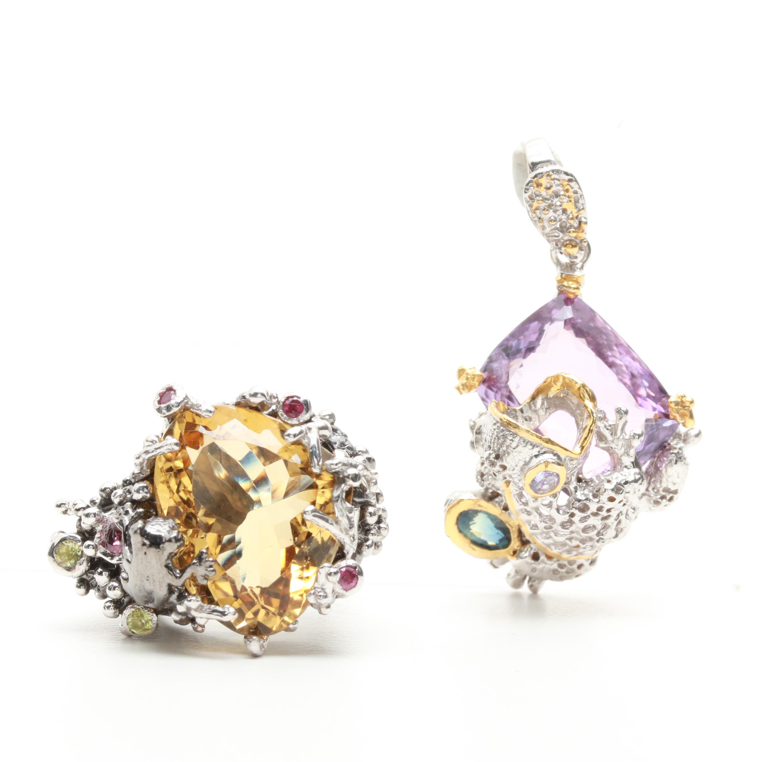 Sterling Silver Citrine and Gemstone Ring and Pendant