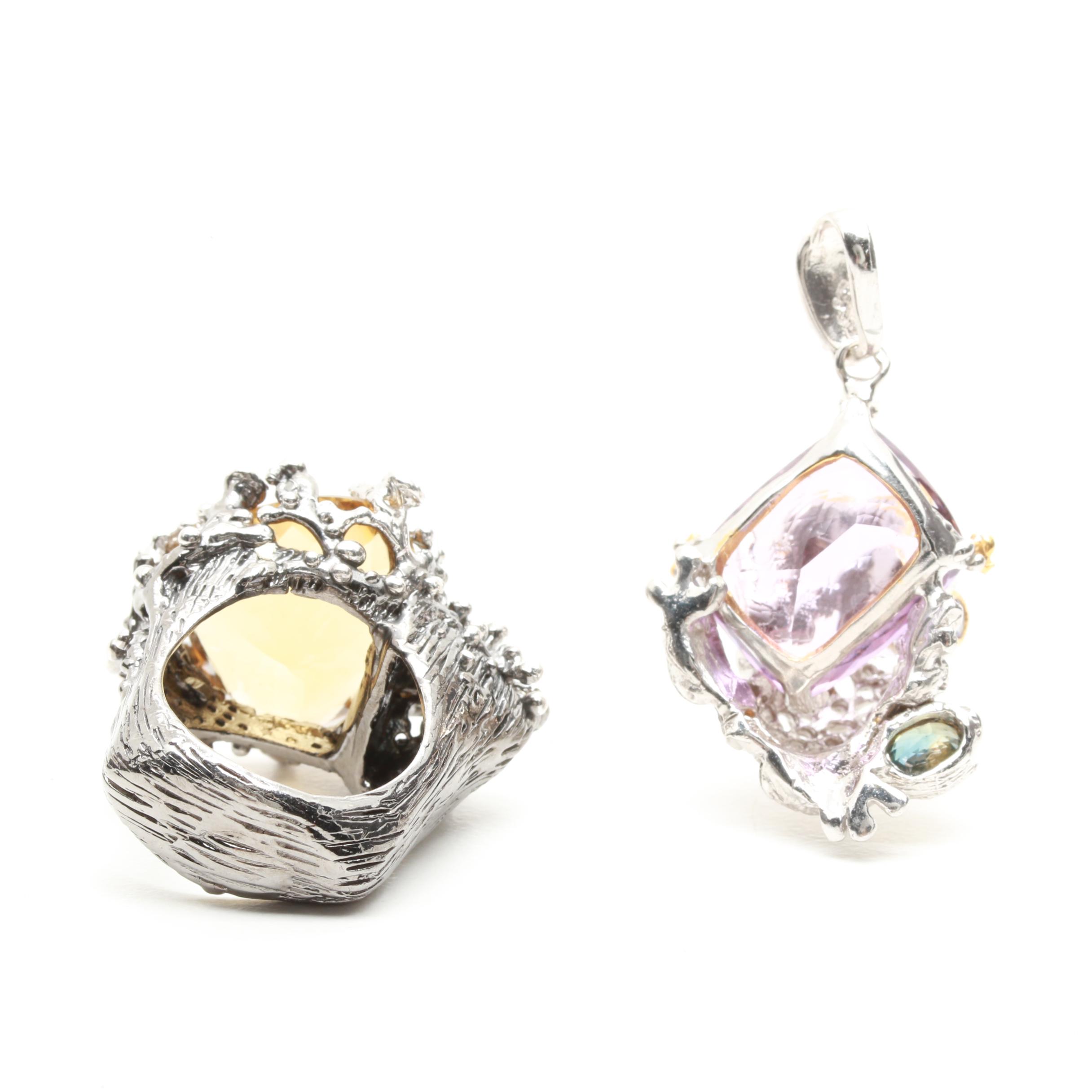 Sterling Silver Citrine and Gemstone Ring and Pendant
