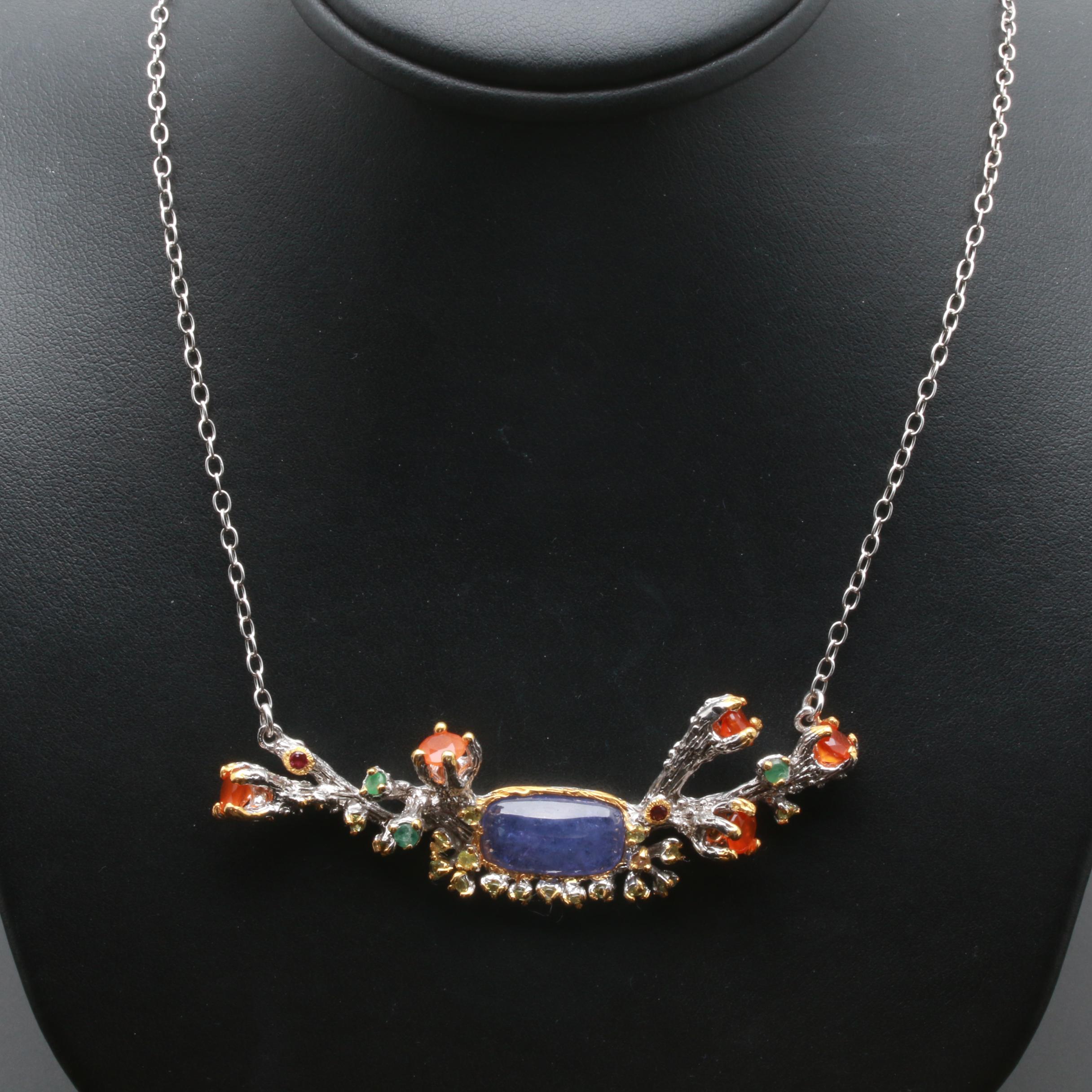 Sterling Silver Multi-Gemstone Necklace and Earring Selection With Tanzanite
