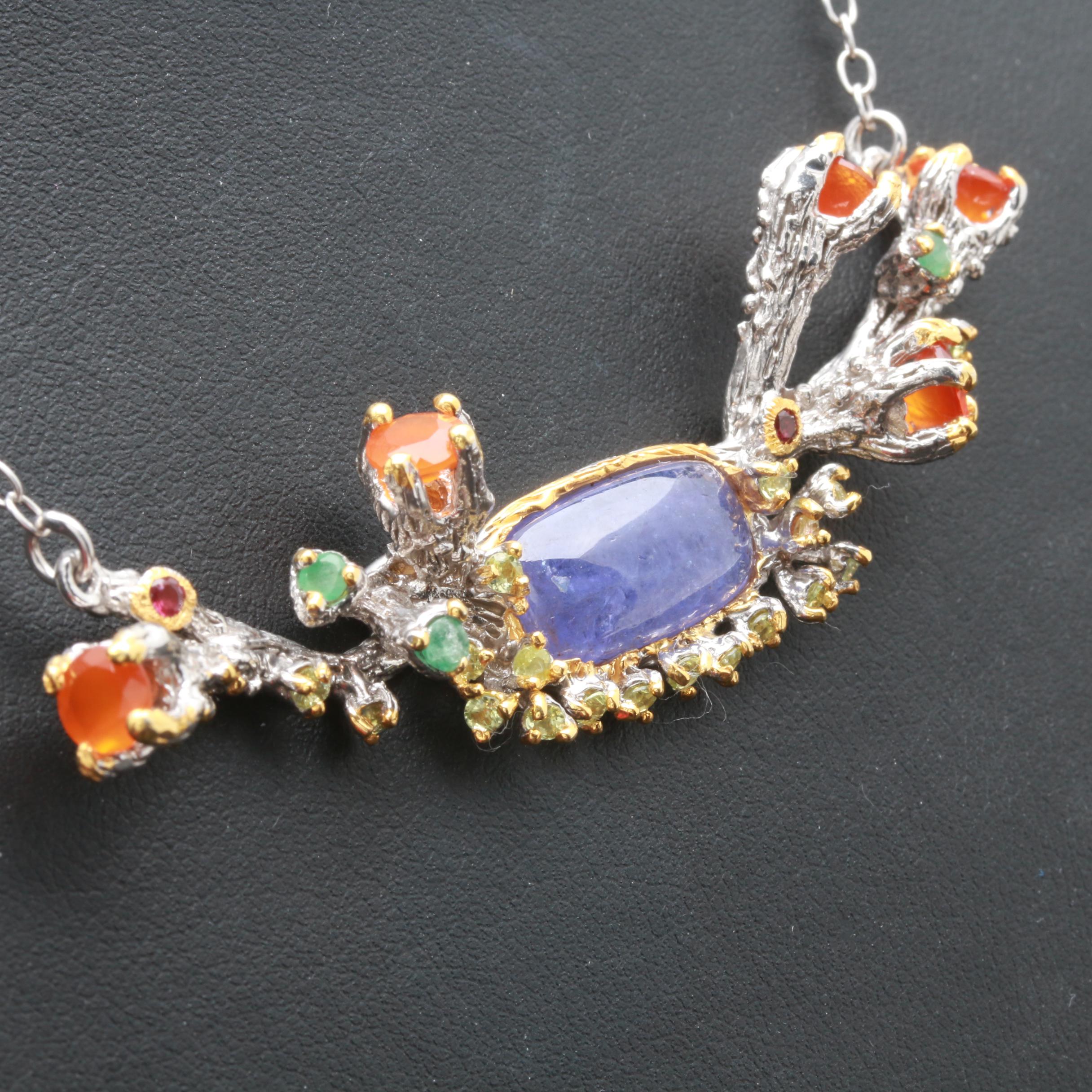 Sterling Silver Multi-Gemstone Necklace and Earring Selection With Tanzanite