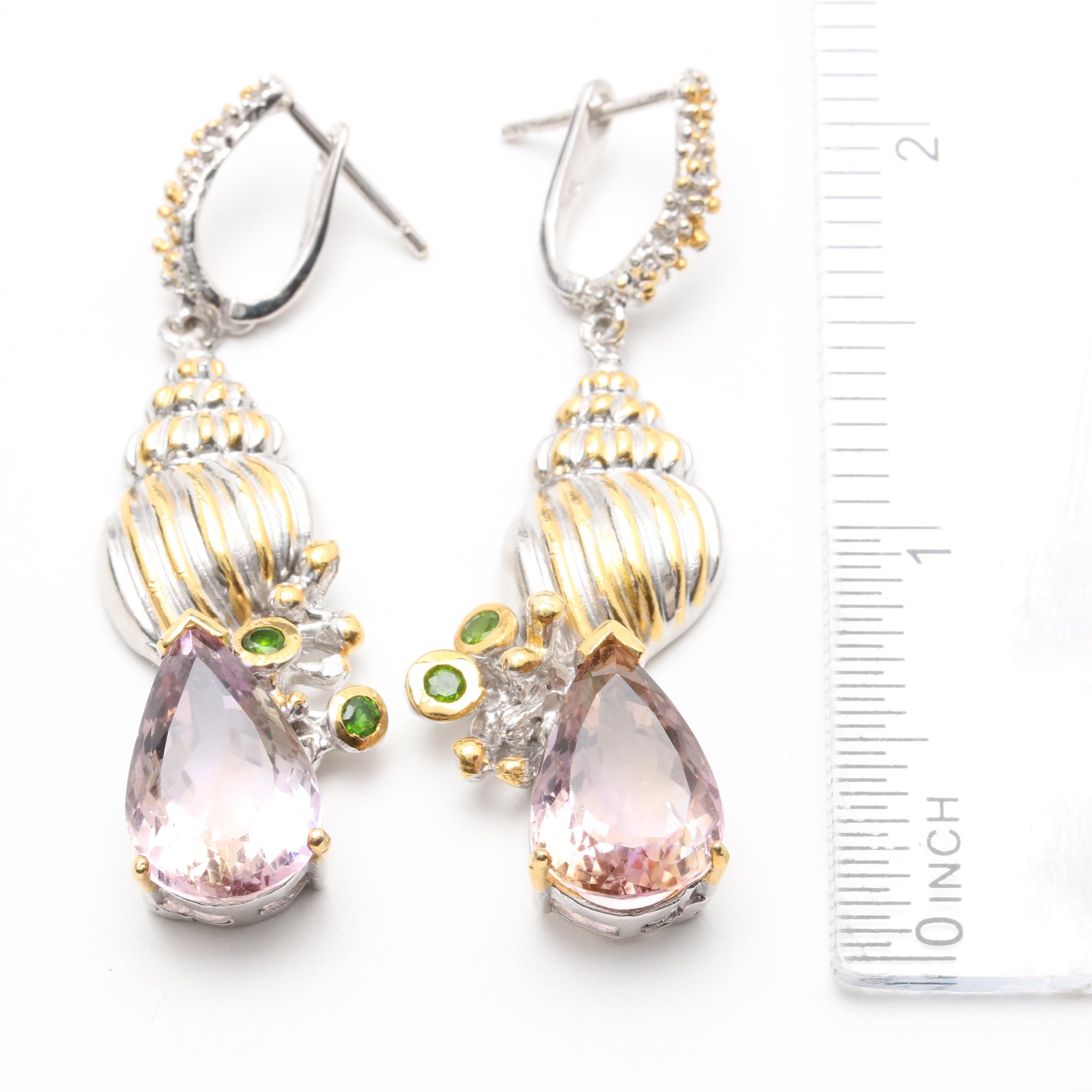 Sterling Silver Shell Motif Ring and Earring Set Featuring Amethyst