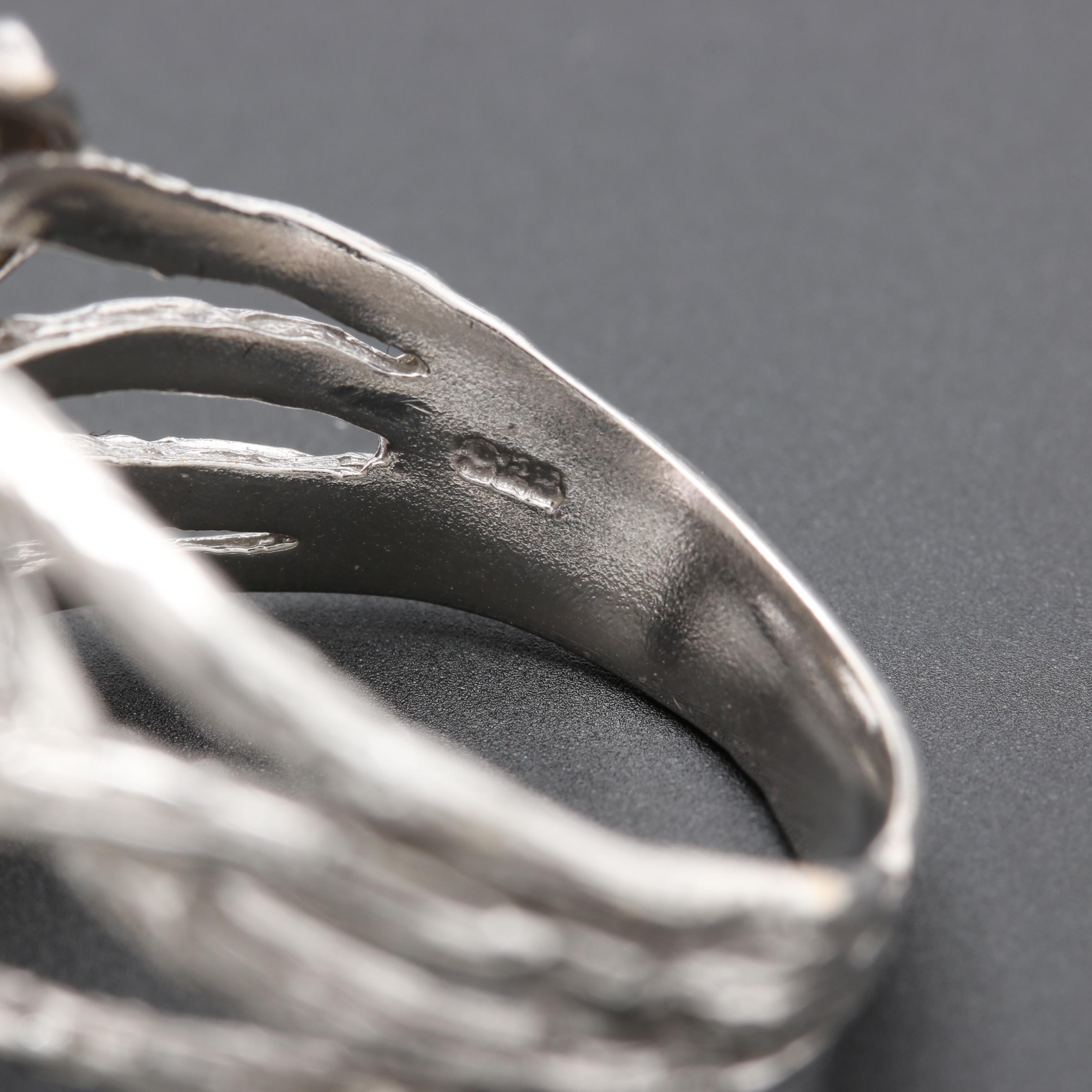 Sterling Silver Shell Motif Ring and Earring Set Featuring Amethyst