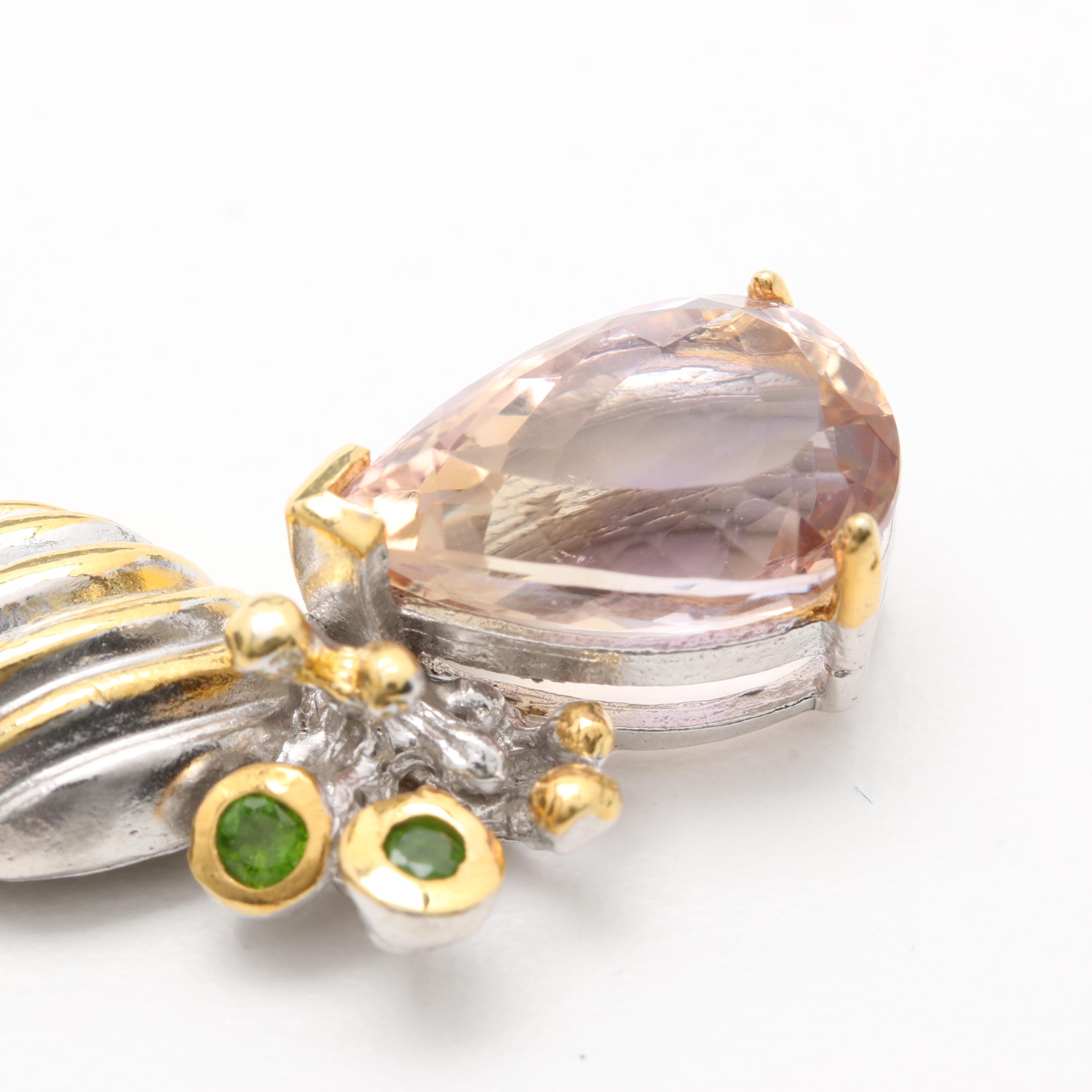 Sterling Silver Shell Motif Ring and Earring Set Featuring Amethyst