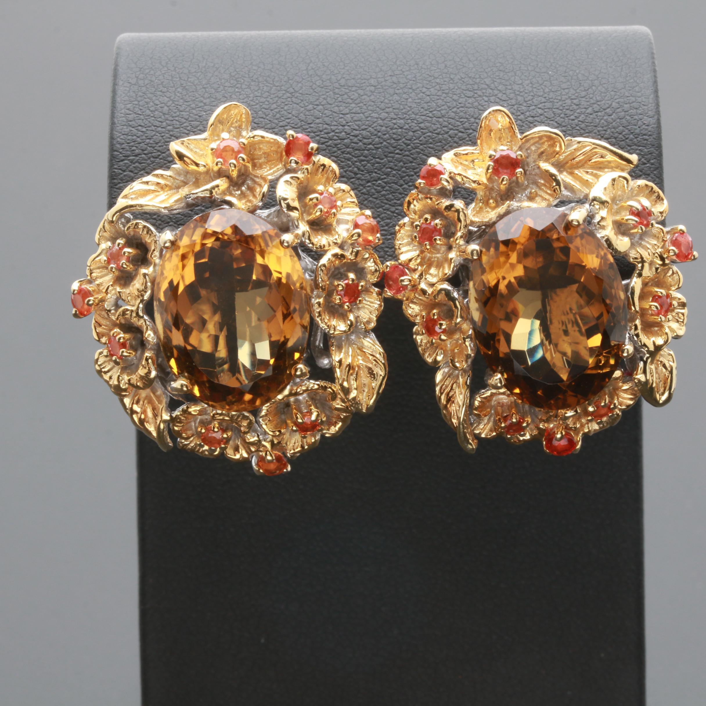 Sterling Silver Multi-Gemstone Earrings With Citrine and Cultured Baroque Pearls