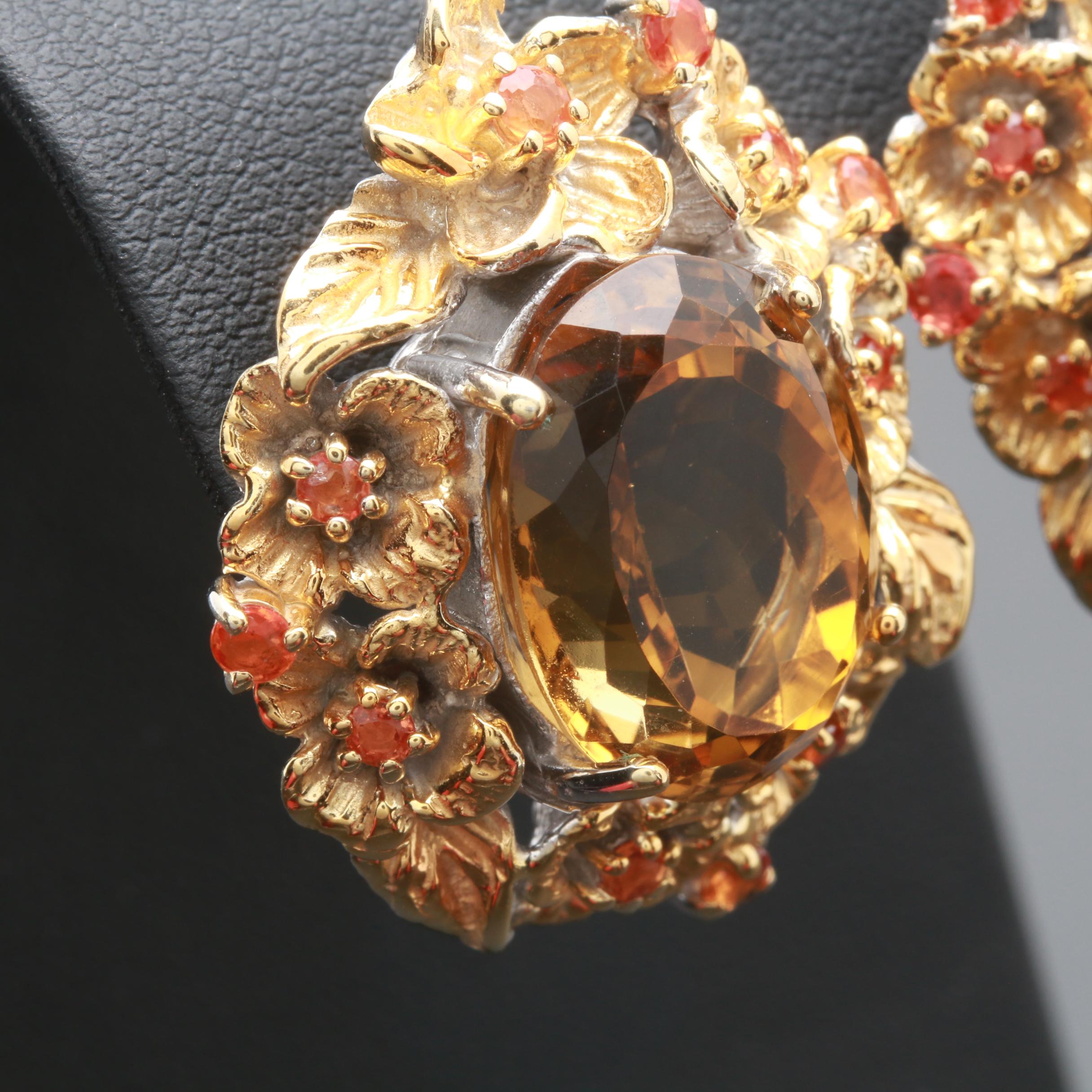 Sterling Silver Multi-Gemstone Earrings With Citrine and Cultured Baroque Pearls