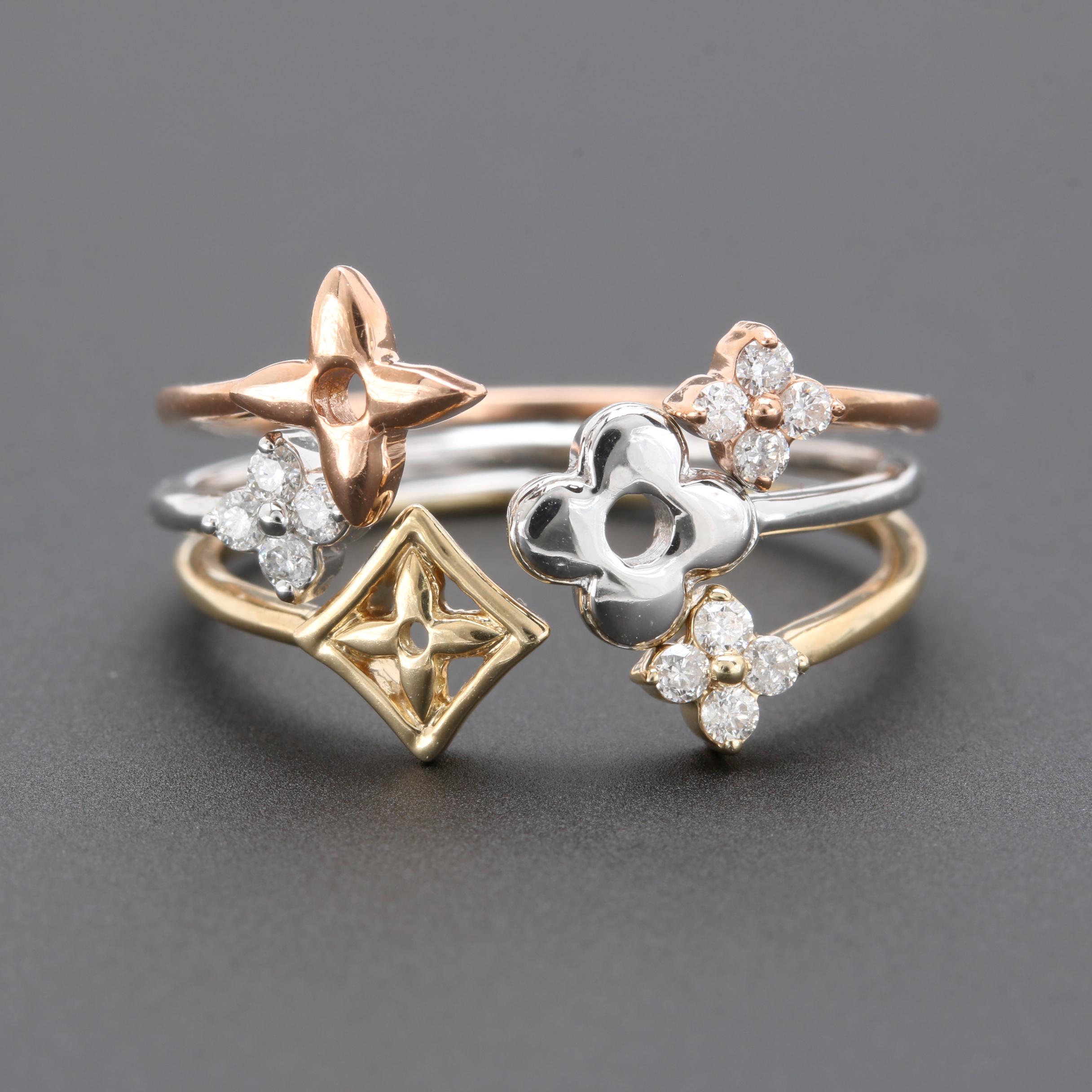 14K Tri-Gold Diamond Expandable Ring