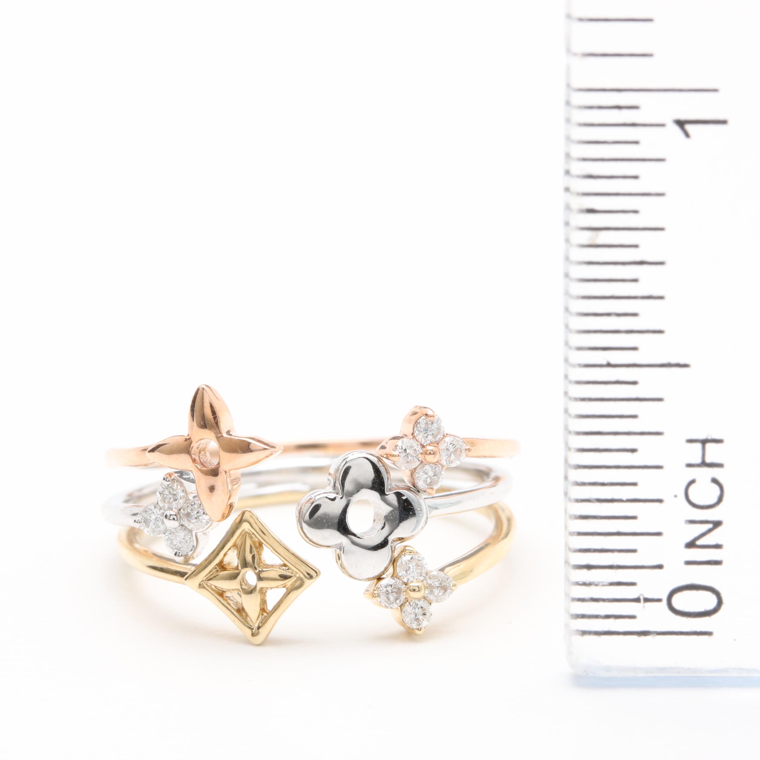 14K Tri-Gold Diamond Expandable Ring