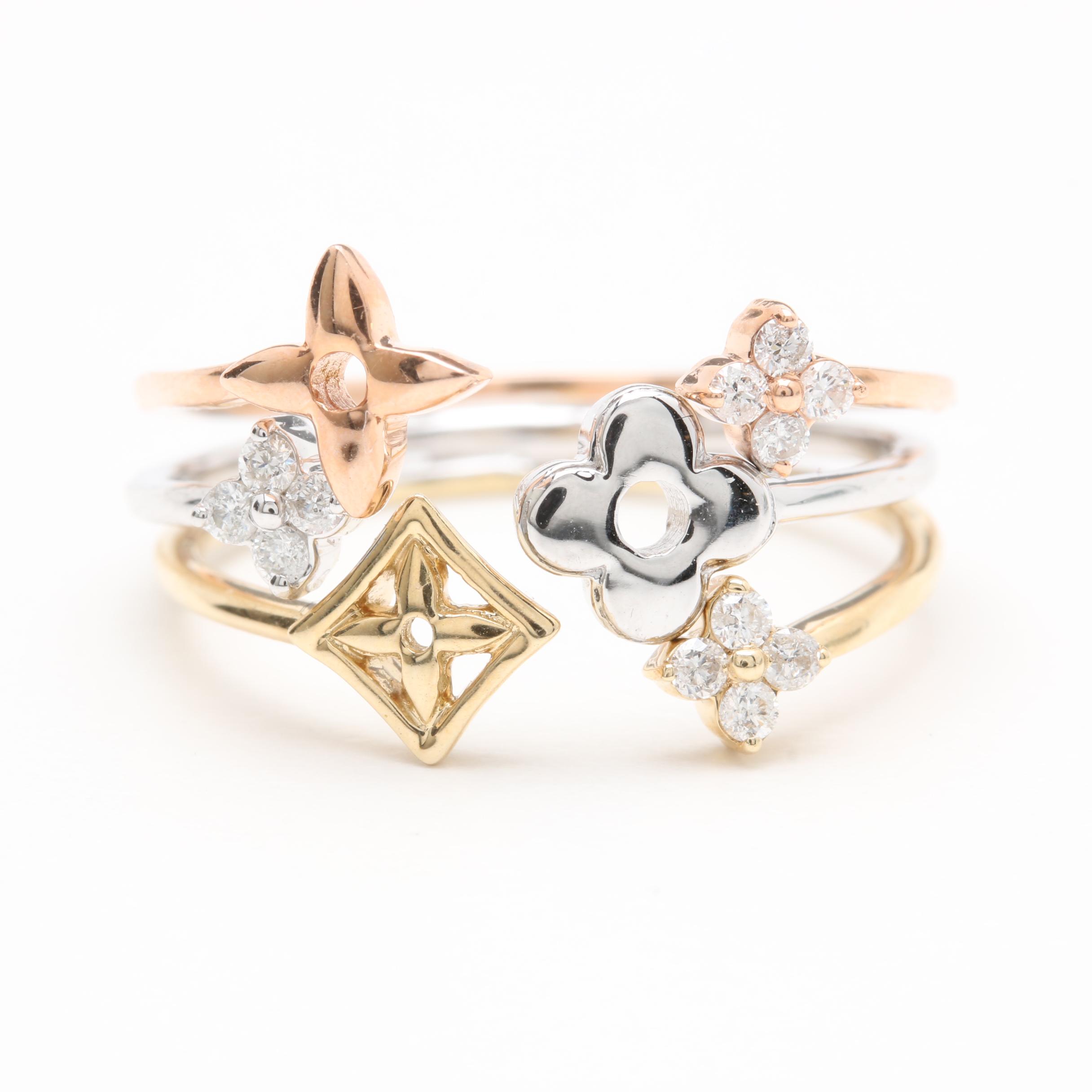 14K Tri-Gold Diamond Expandable Ring