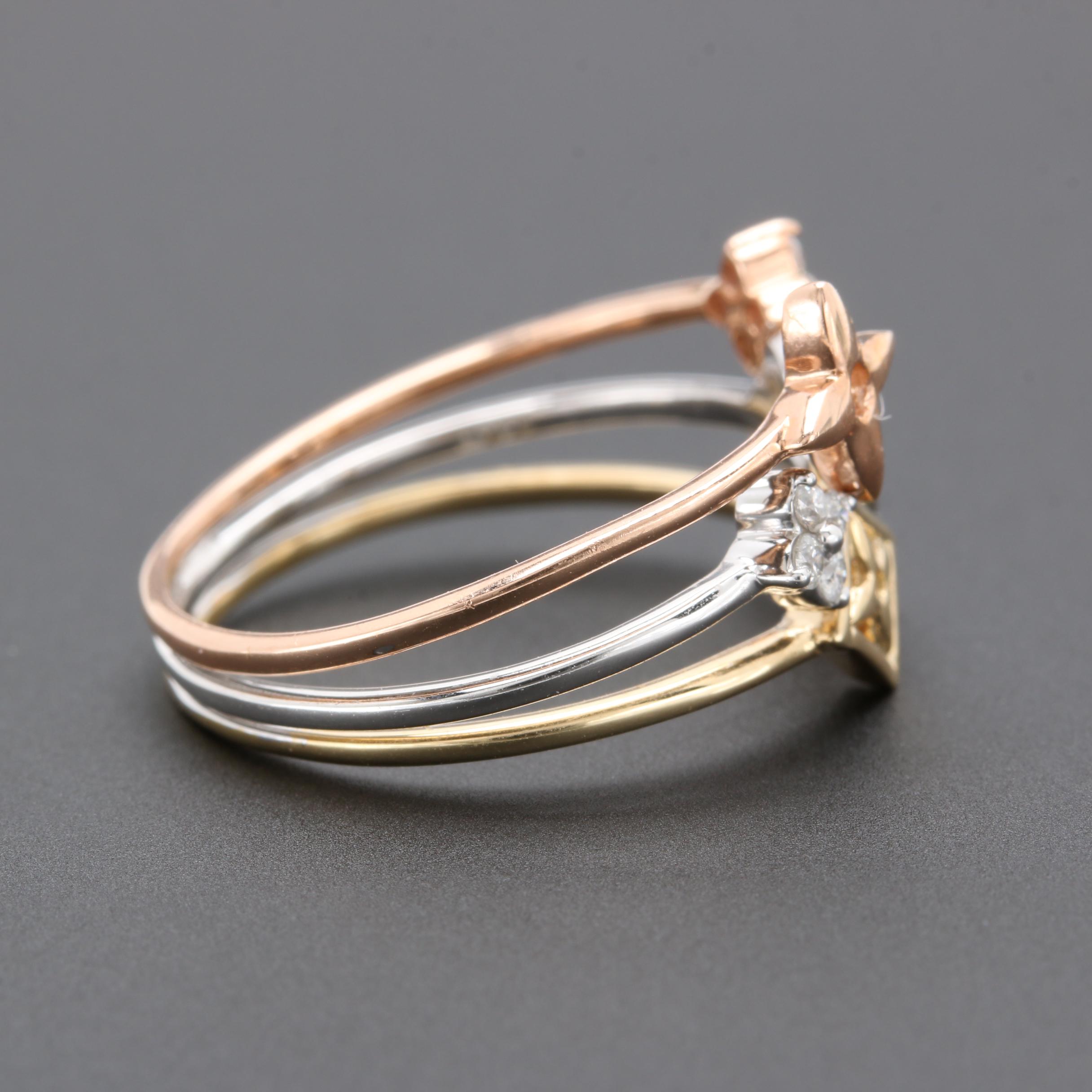 14K Tri-Gold Diamond Expandable Ring