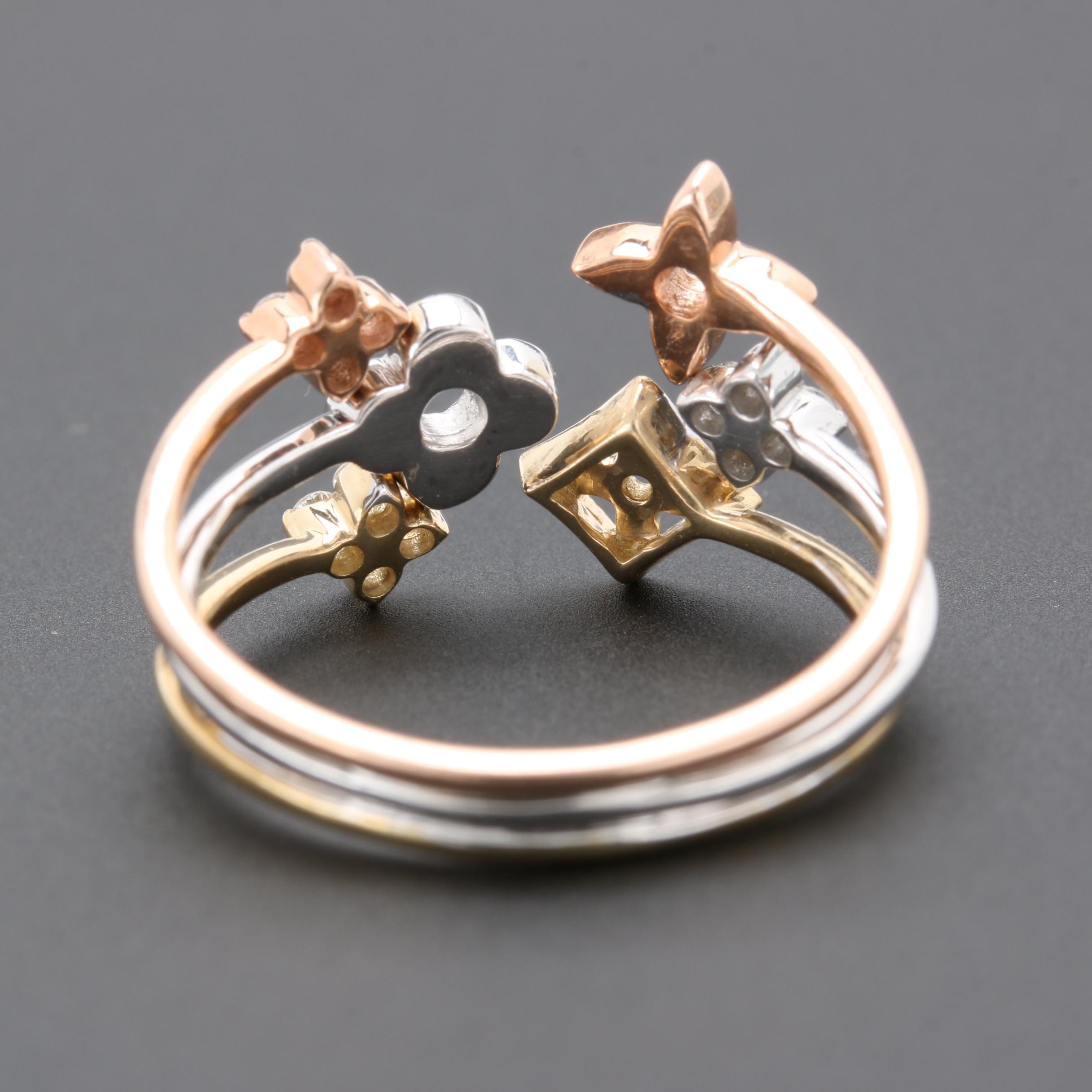 14K Tri-Gold Diamond Expandable Ring