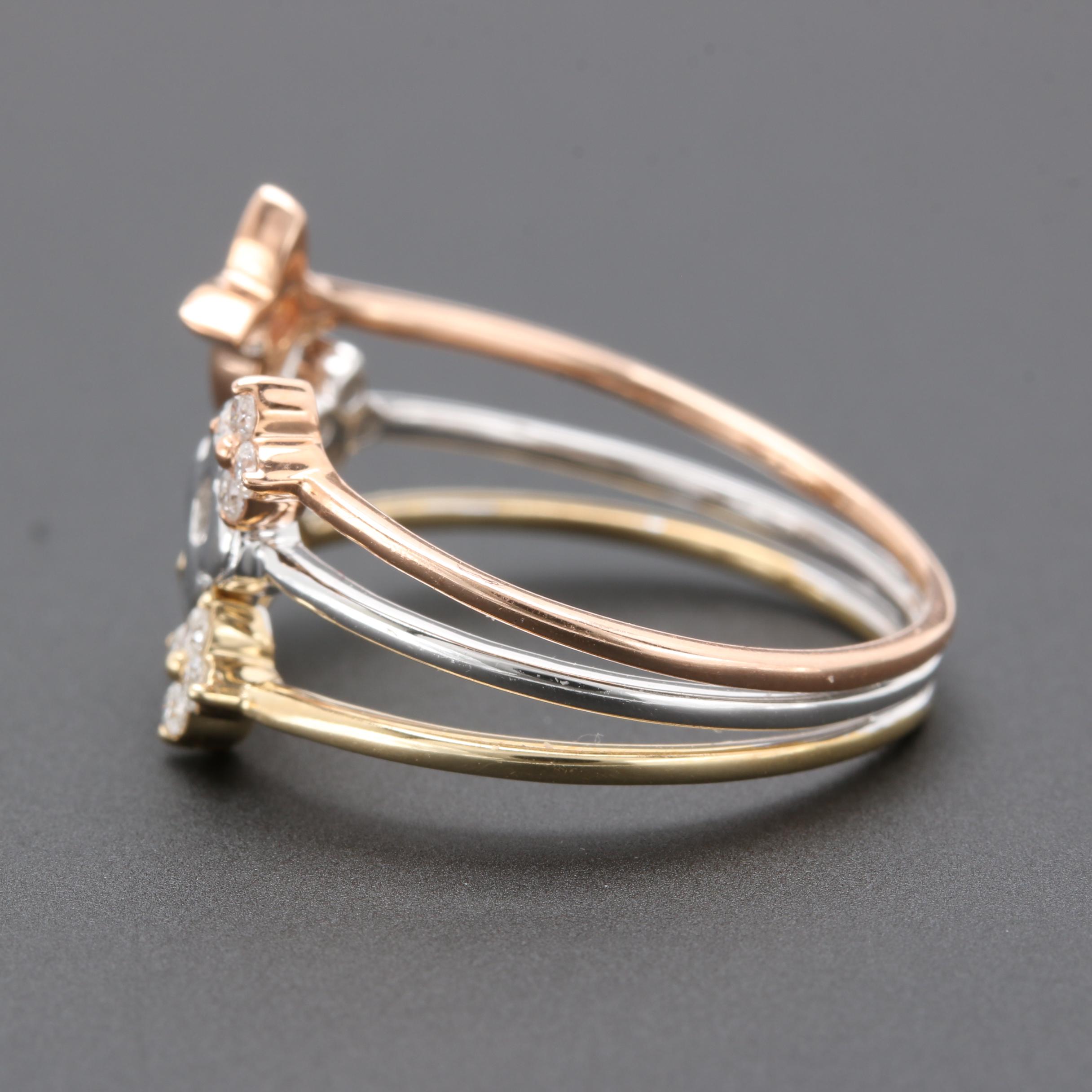 14K Tri-Gold Diamond Expandable Ring