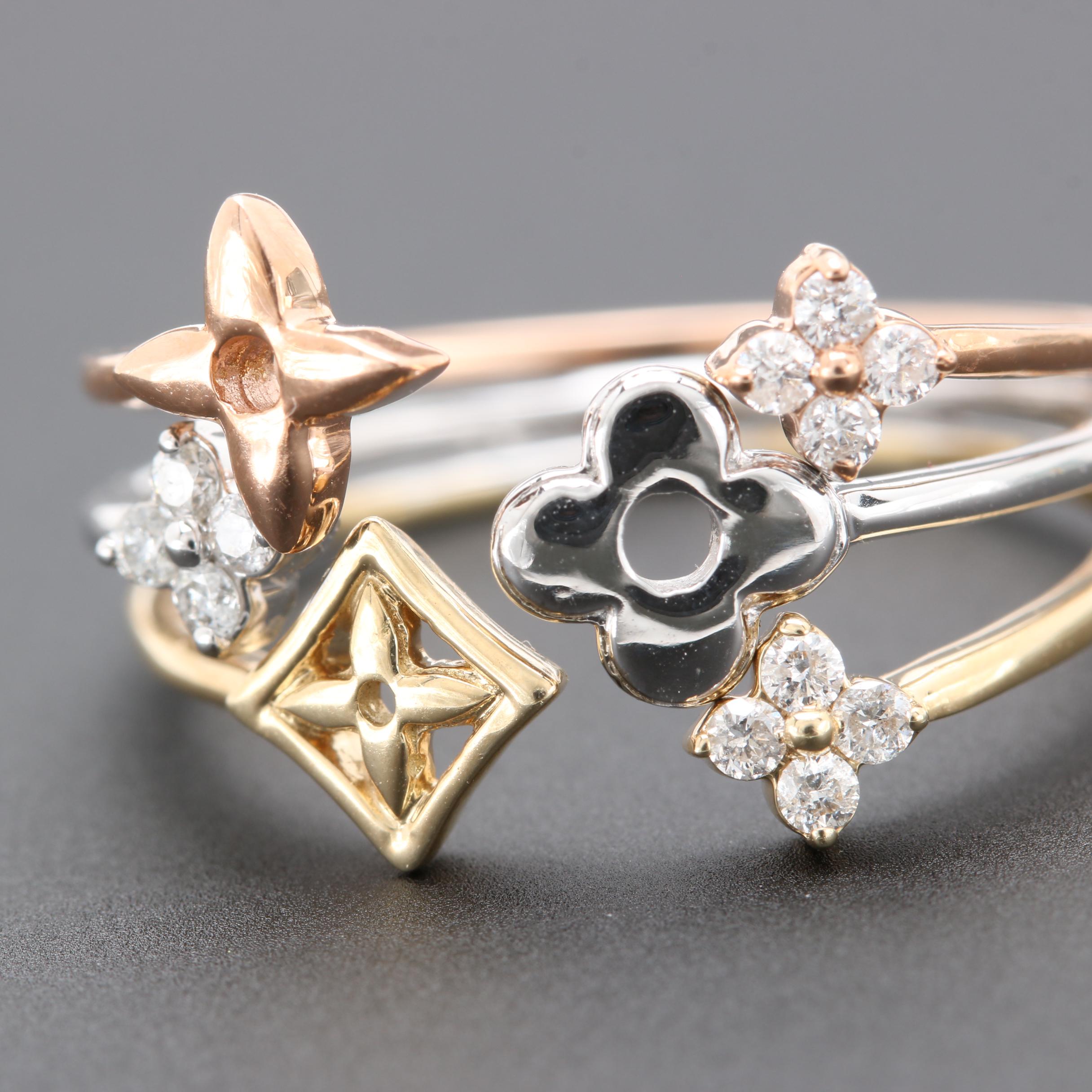 14K Tri-Gold Diamond Expandable Ring