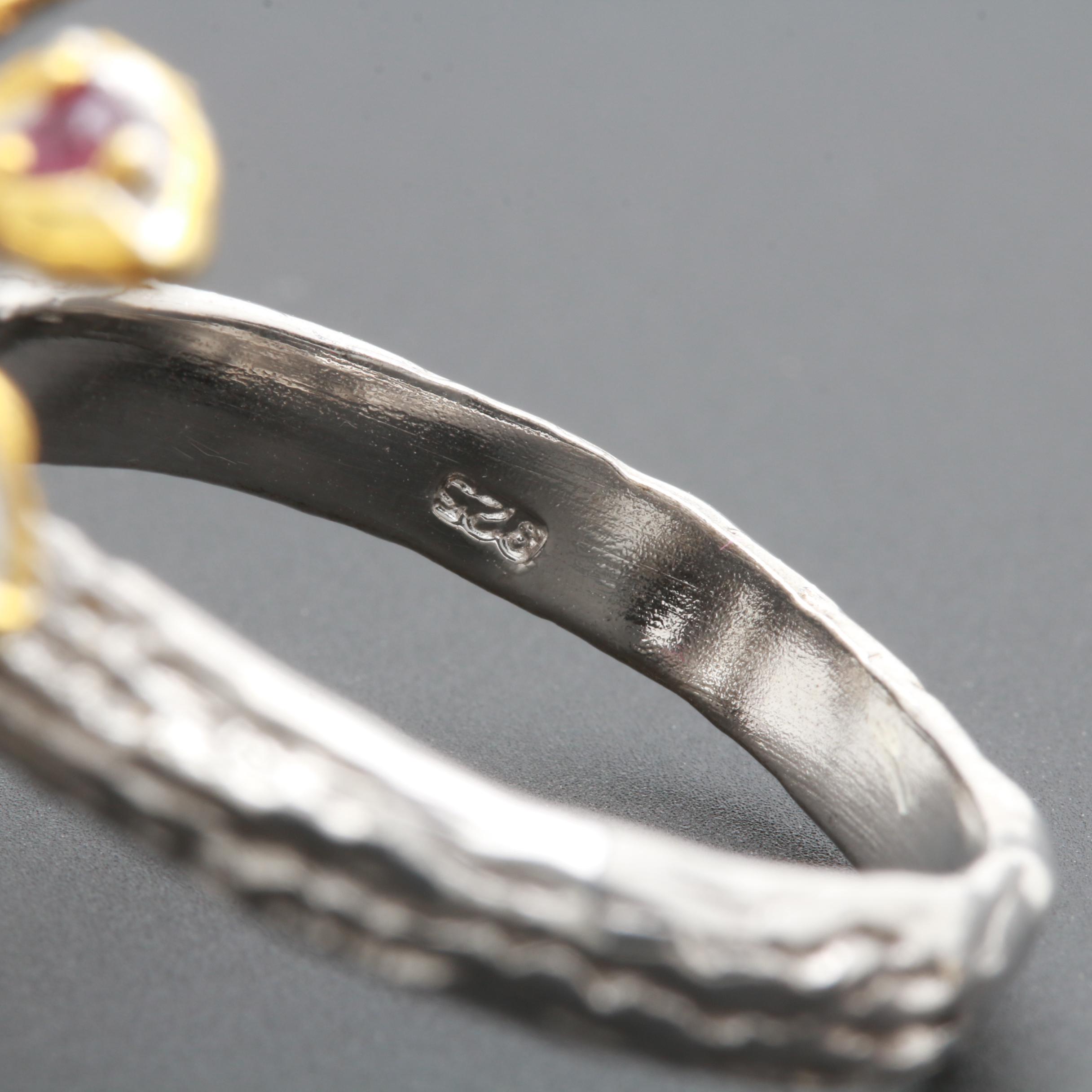 Sterling Silver Cultured Pearl, Garnet and Tanzanite Floral Ring and Earrings