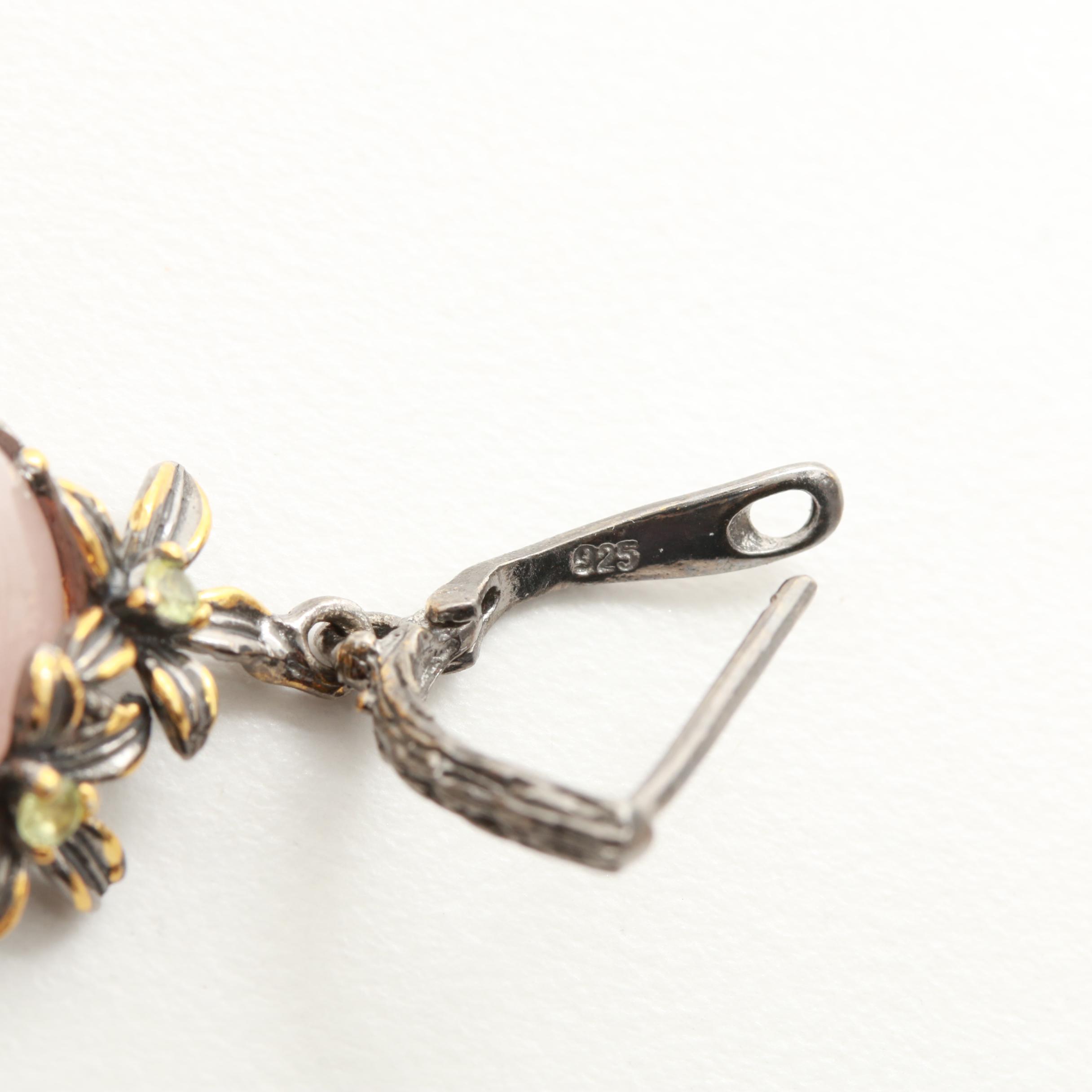 Sterling Silver Multi-Gemstone Floral Ring and Earrings Including Rose Quartz