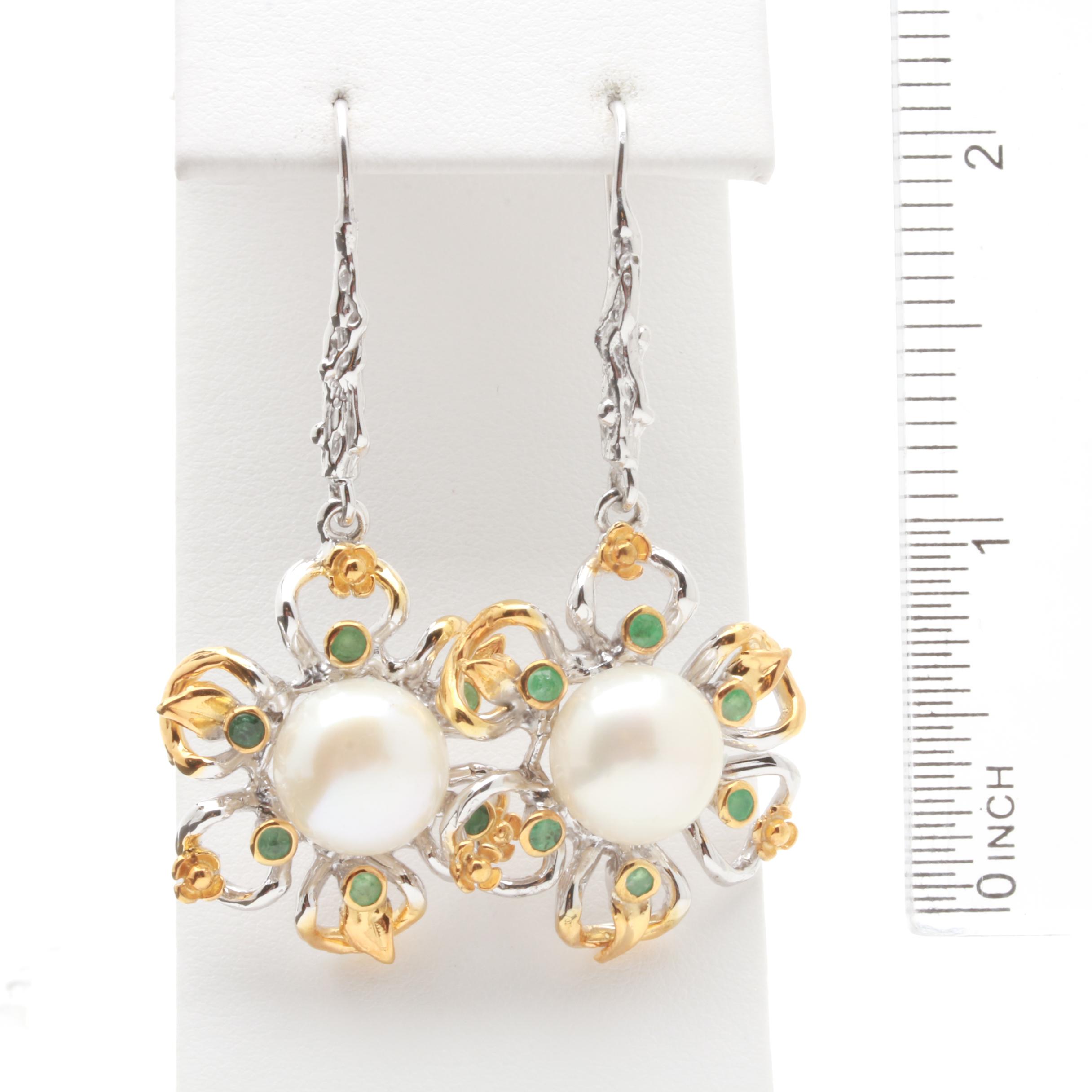 Sterling Silver Cultured Pearl and Green Beryl Jewelry