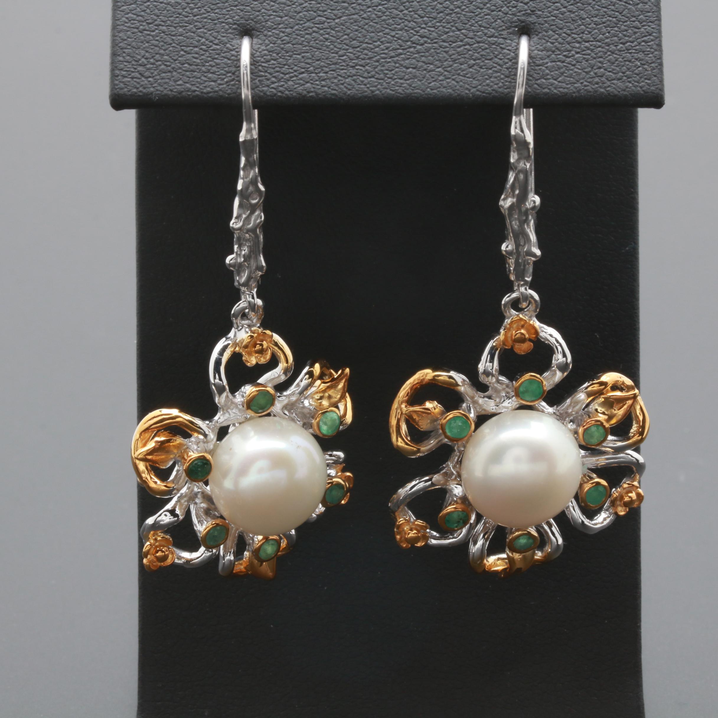 Sterling Silver Cultured Pearl and Green Beryl Jewelry