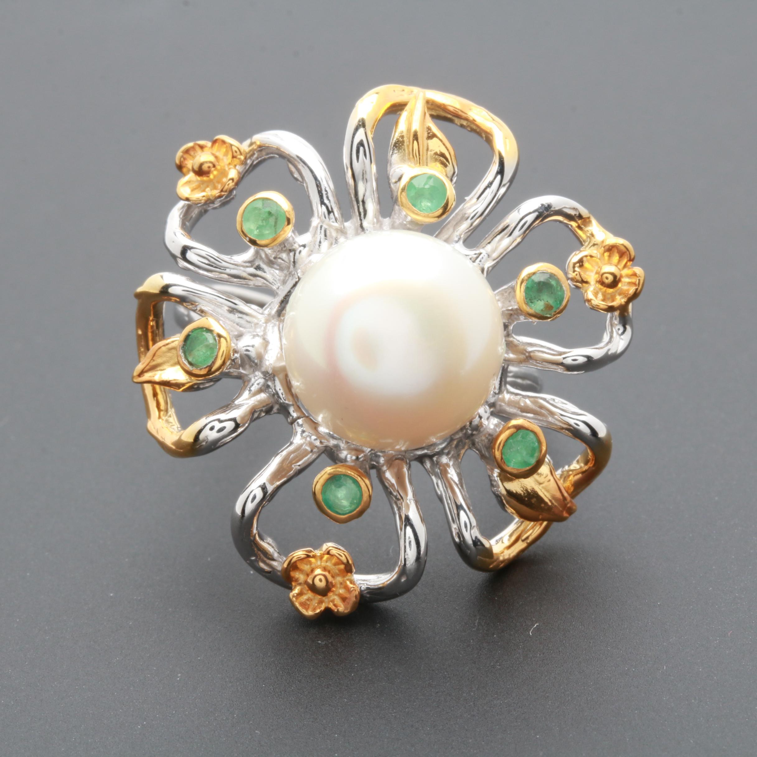 Sterling Silver Cultured Pearl and Green Beryl Jewelry