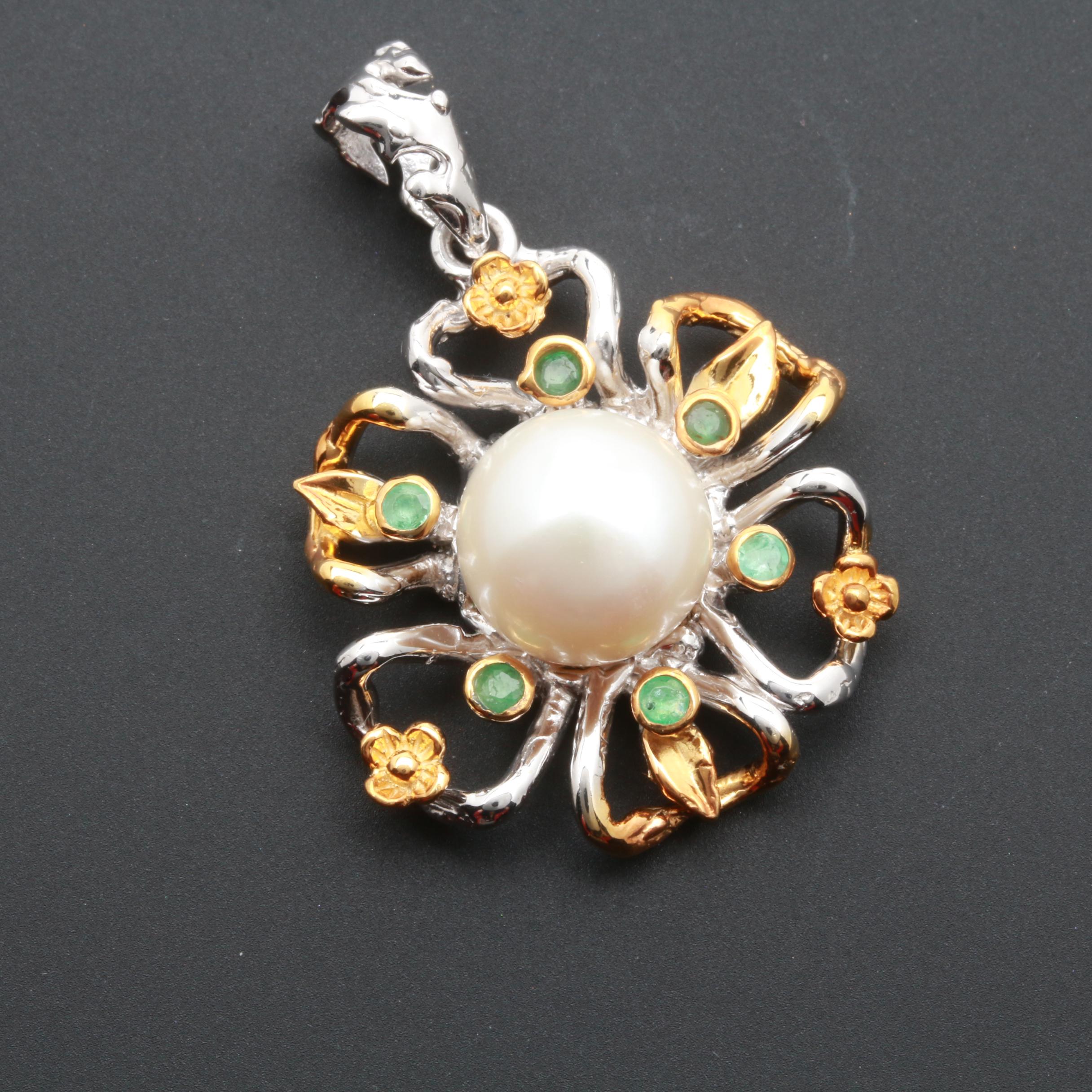 Sterling Silver Cultured Pearl and Green Beryl Jewelry