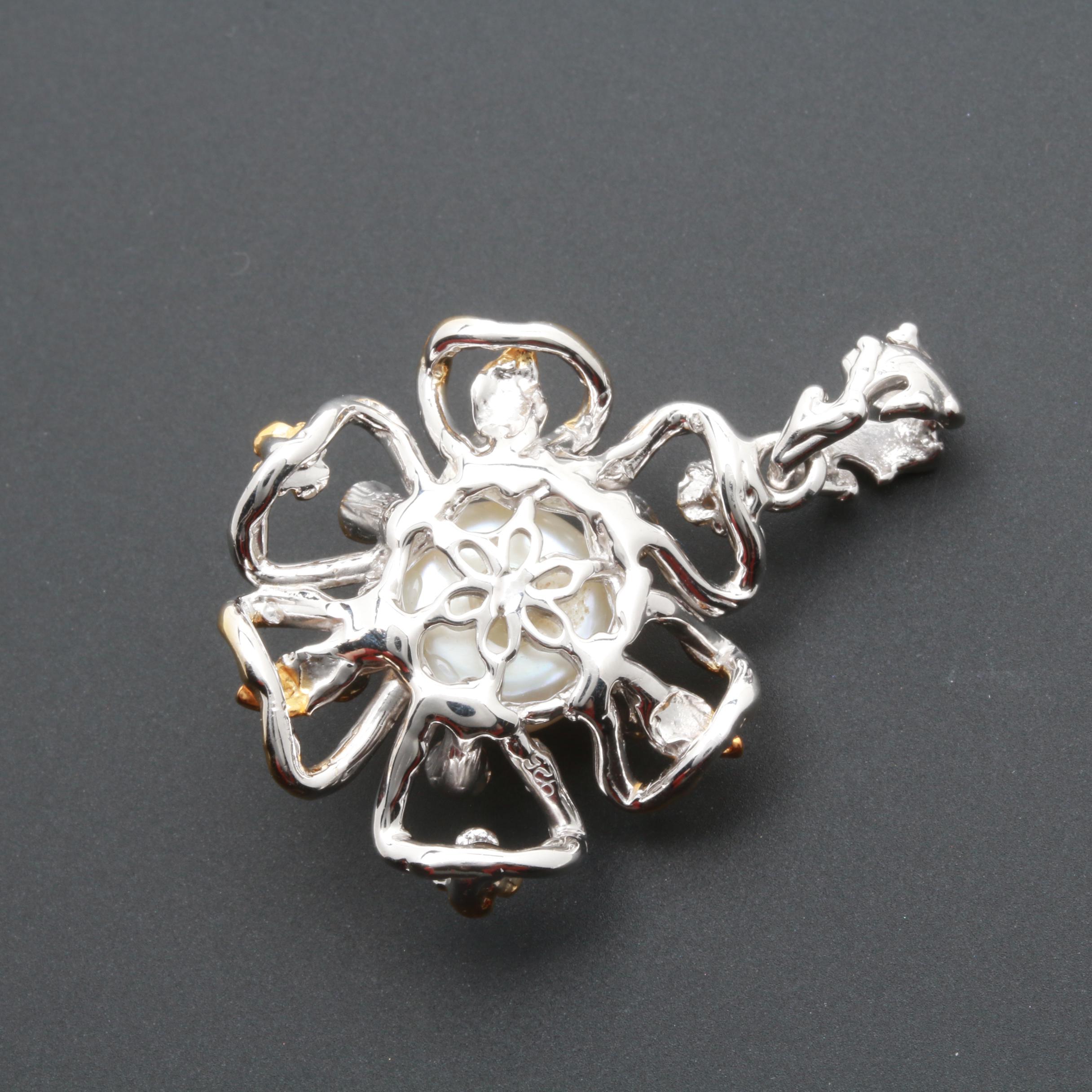 Sterling Silver Cultured Pearl and Green Beryl Jewelry