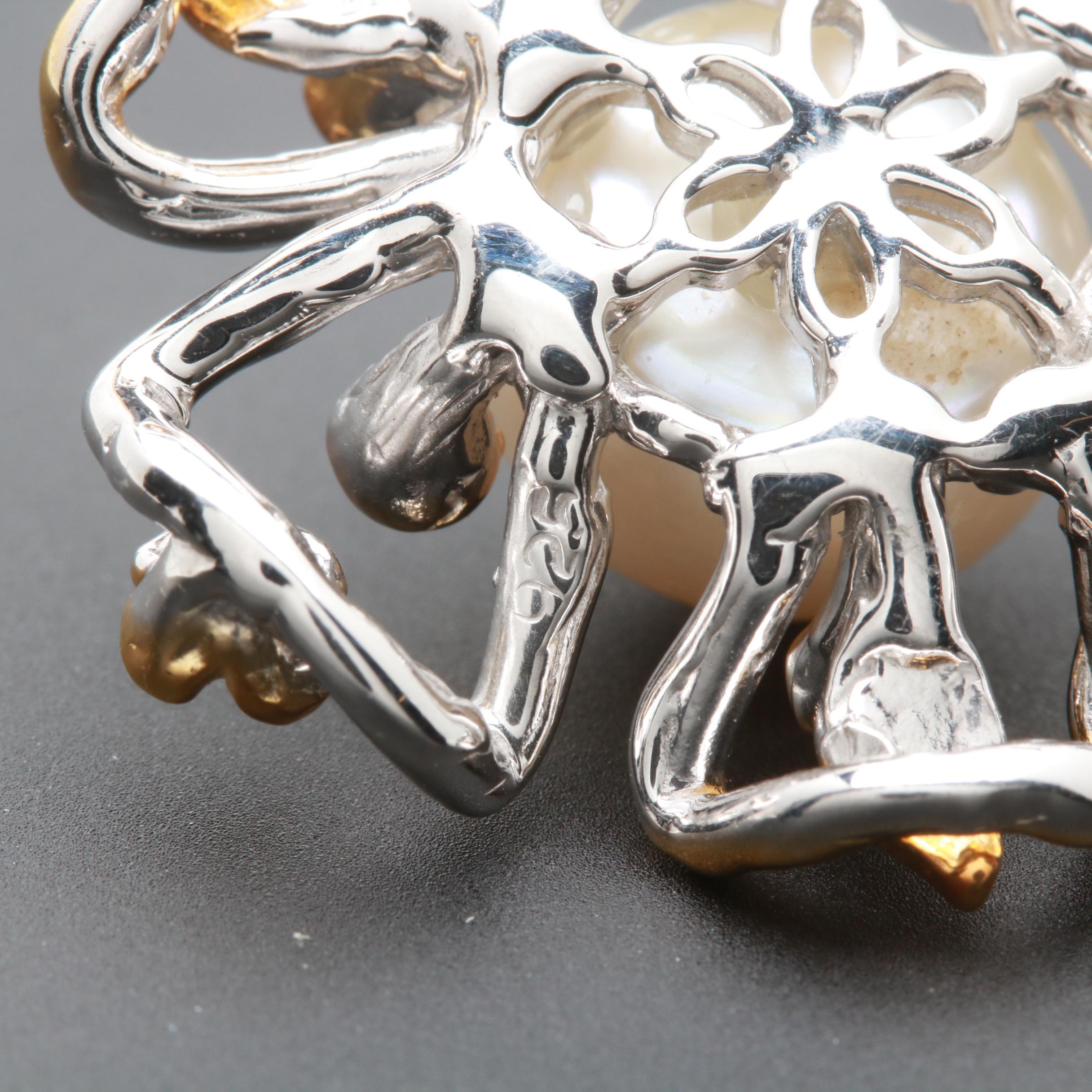 Sterling Silver Cultured Pearl and Green Beryl Jewelry