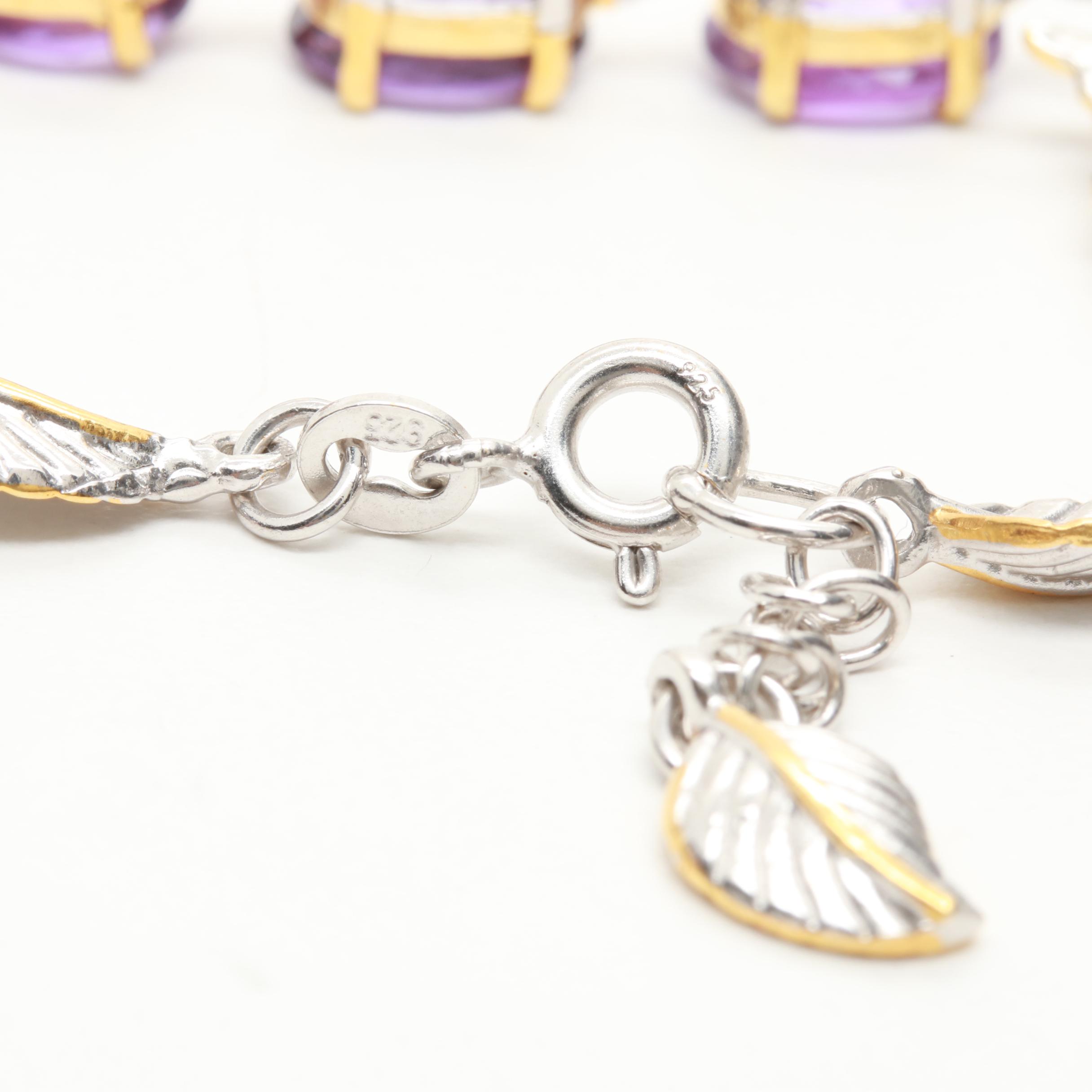 Sterling Silver Amethyst and Gemstone Bracelet and Earrings