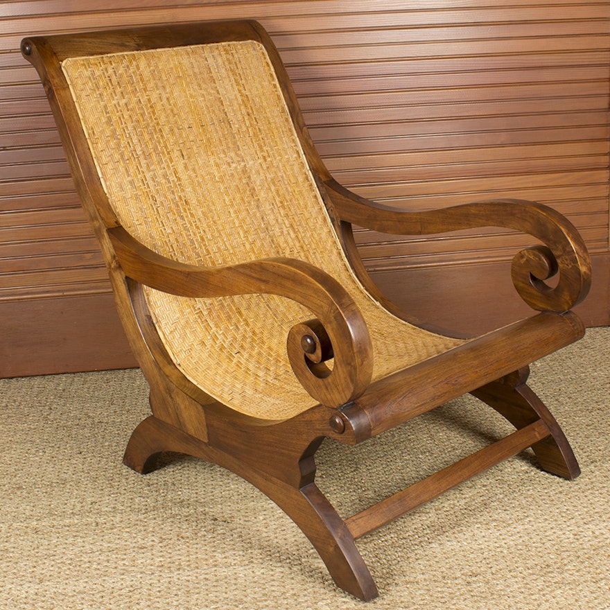 Regency Style Woven Rattan Lounge Chair