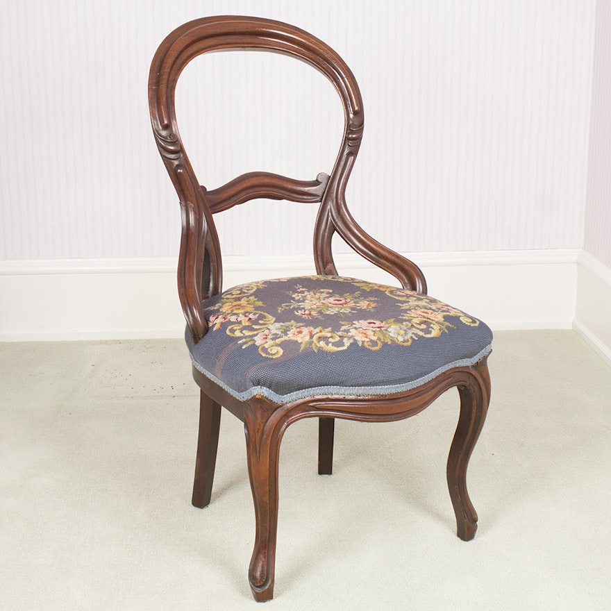 Vintage Victorian Style Needlepoint Side Chair