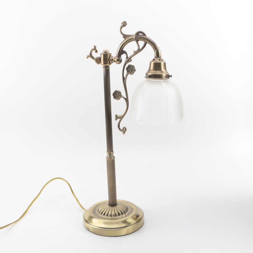 Brass Tone Table Lamp with Frosted Glass Tulip Shade