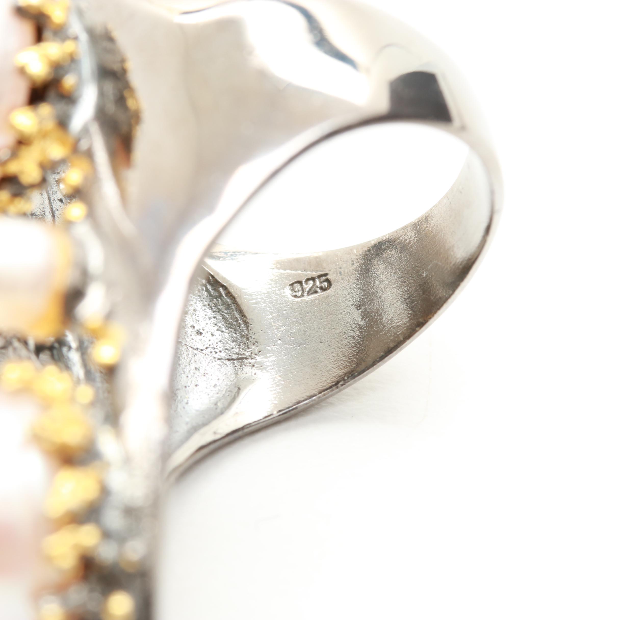 Sterling Silver Cultured Pearl and Garnet Demi Parure with Gold Wash Accents