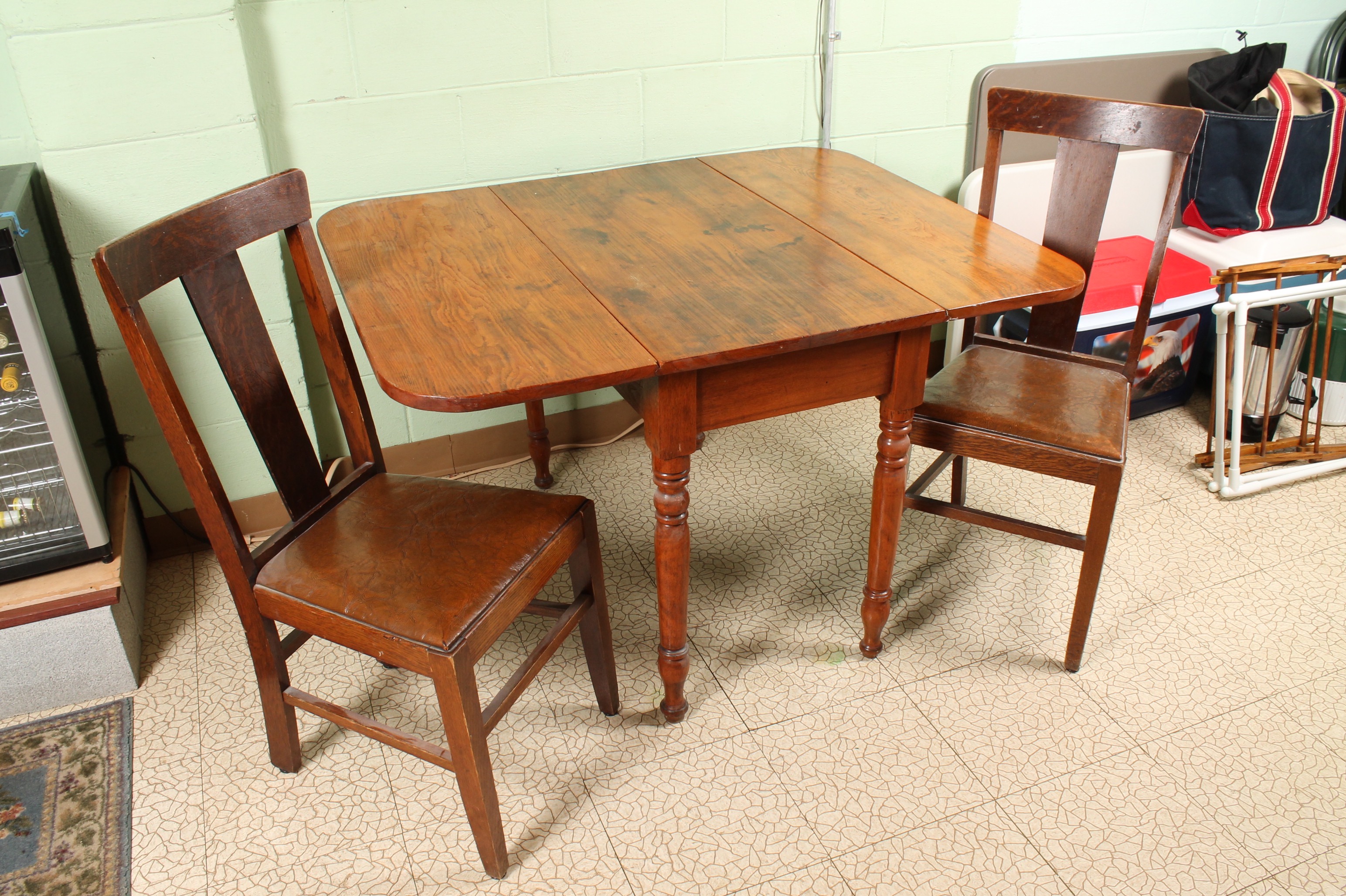 Vintage Pine Dropleaf Table with Oak Side Chairs